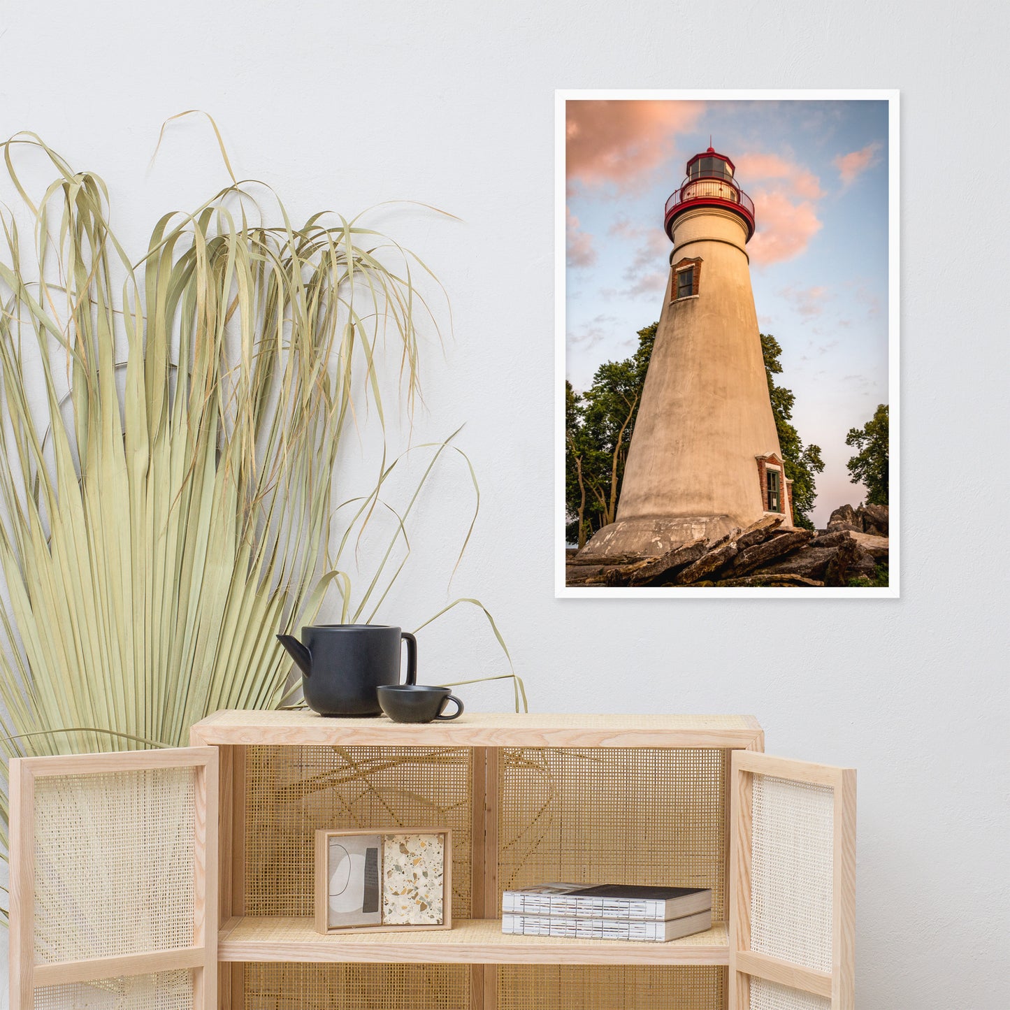 Marblehead Lighthouse at Sunset from the Shore Framed Photo Paper Wall Art Prints