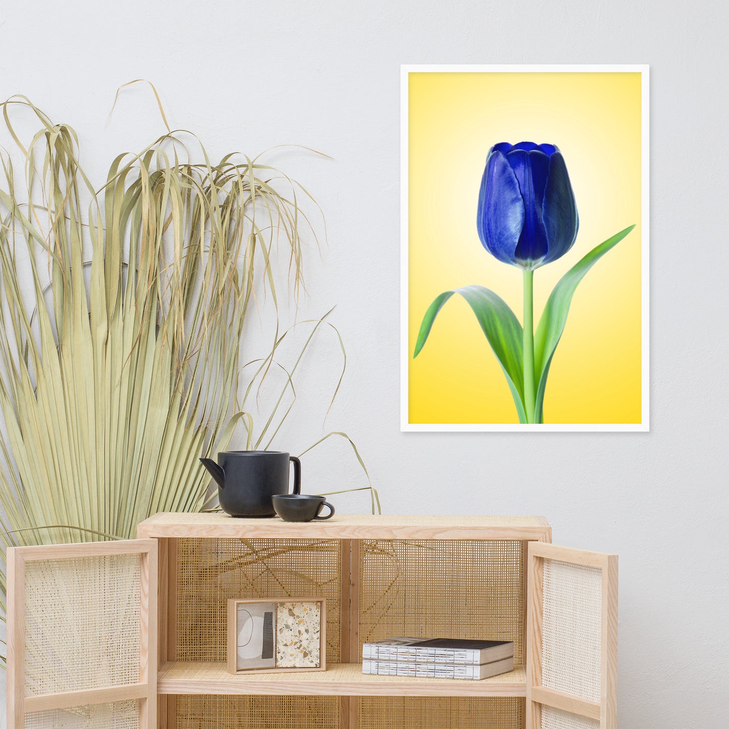 Blue Tulip Minimal Floral Nature Photo Framed Wall Art Print