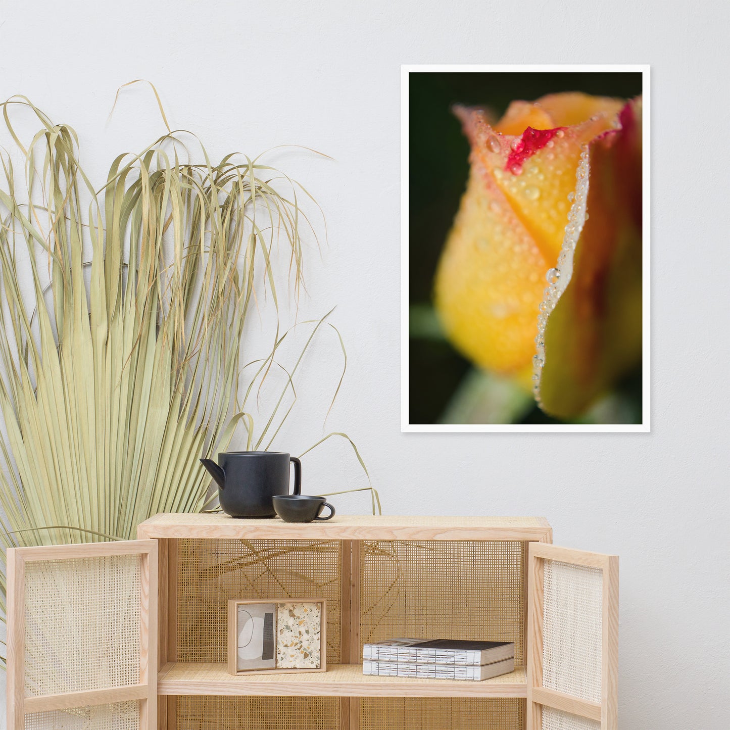 Dew on Yellow Rose Floral Nature Photo Framed Wall Art Print
