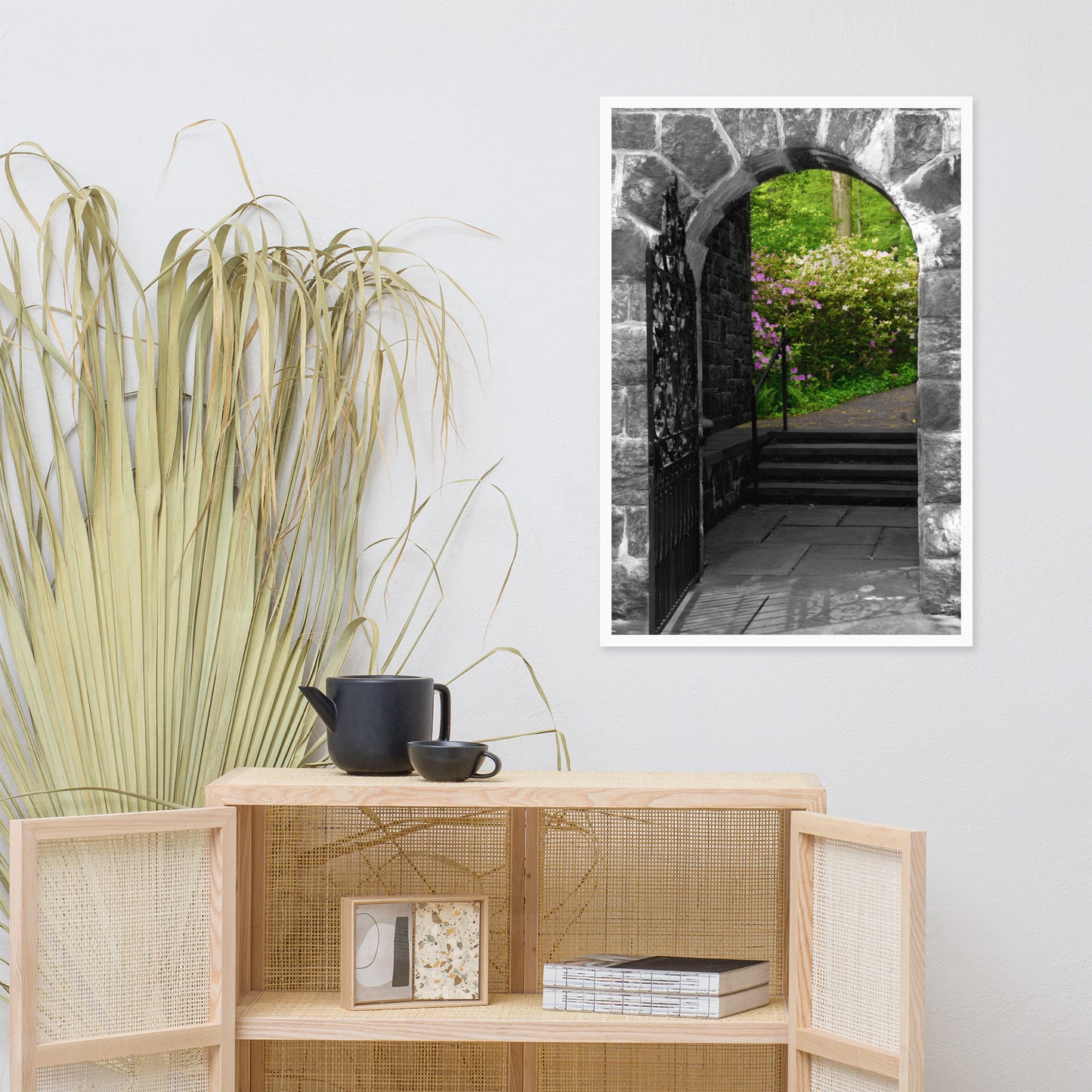 Garden Entryway Black and White Floral Nature Photo Framed Wall Art Print