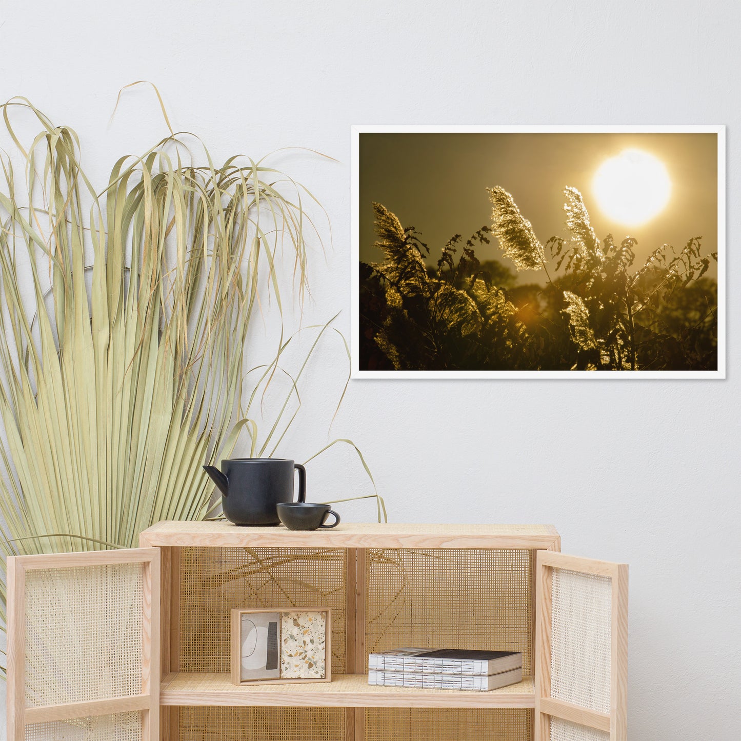 Golden Marsh Weeds Botanical Nature Photo Framed Wall Art Print