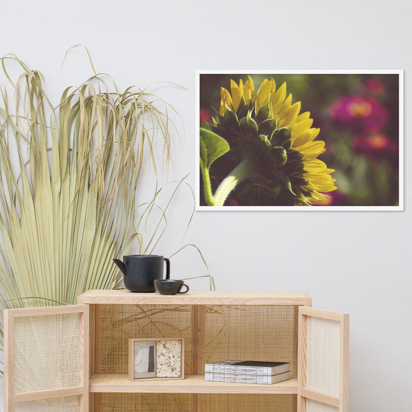 Dramatic Backside of Sunflower Grain Floral Photo Framed Wall Art Print