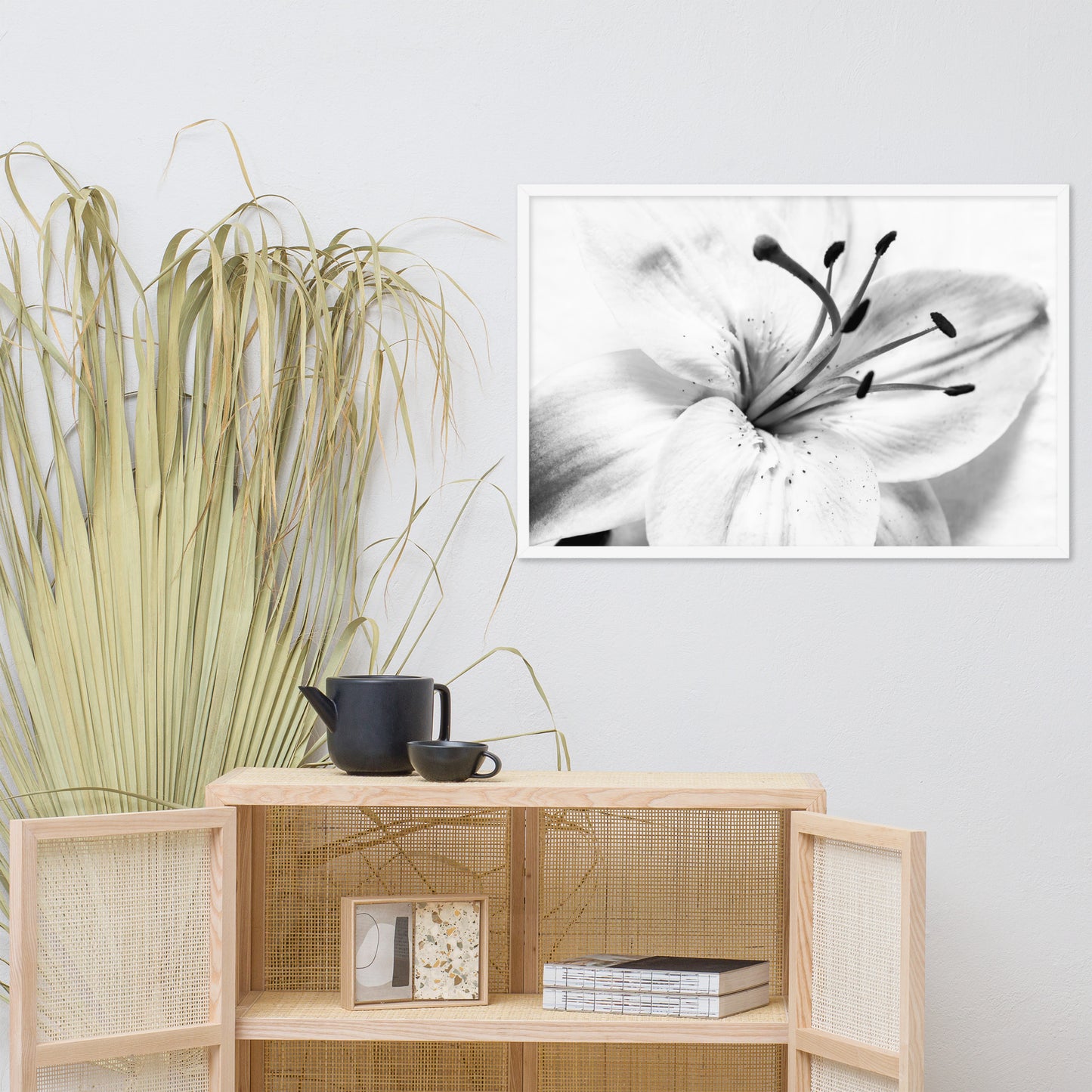 High Key Lily Black and White Floral Nature Photo Framed Wall Art Print