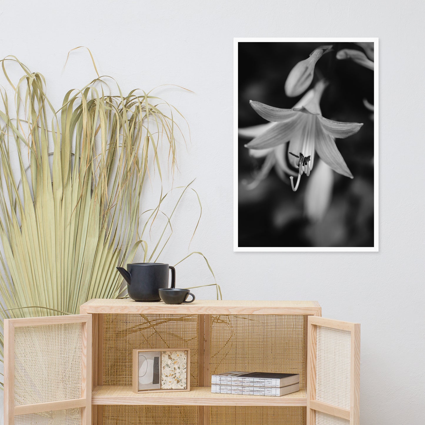 Hosta Bloom Black and White Floral Nature Photo Framed Wall Art Print