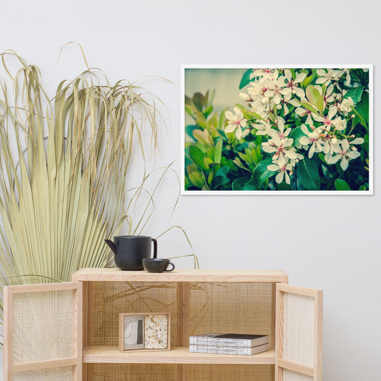 Indian Hawthorn Shrub in Bloom Colorized Floral Nature Photo Framed Wall Art Print