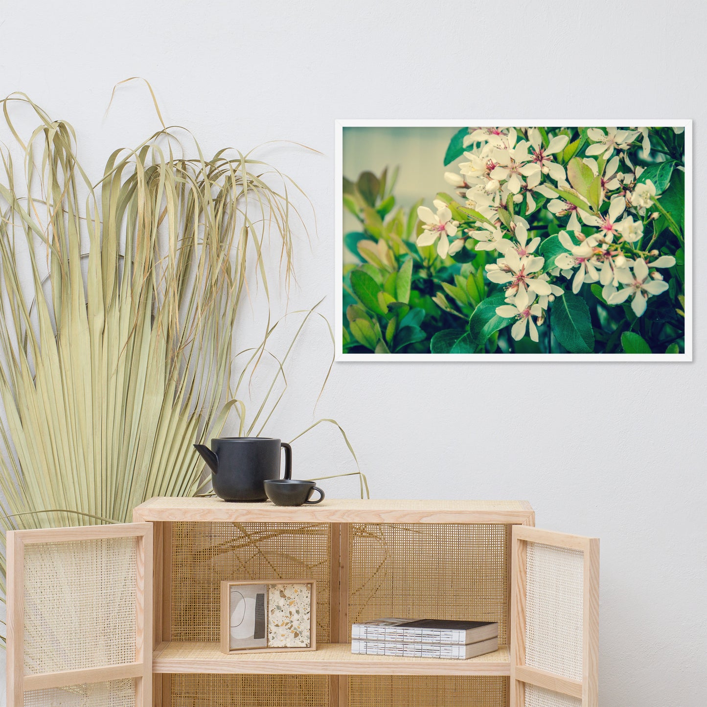 Indian Hawthorn Shrub in Bloom Colorized Floral Nature Photo Framed Wall Art Print