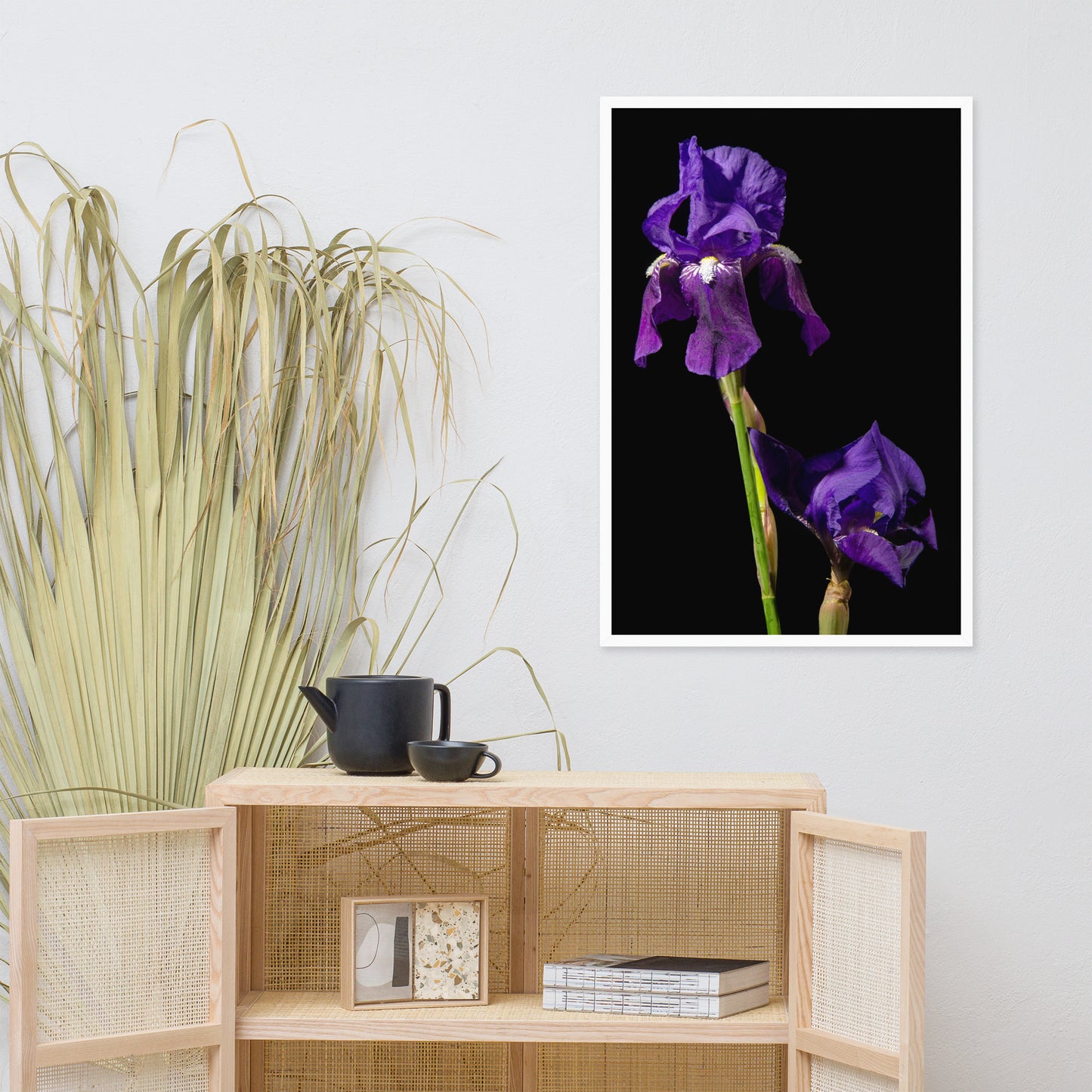 Iris on Black Floral Nature Photo Framed Wall Art Print