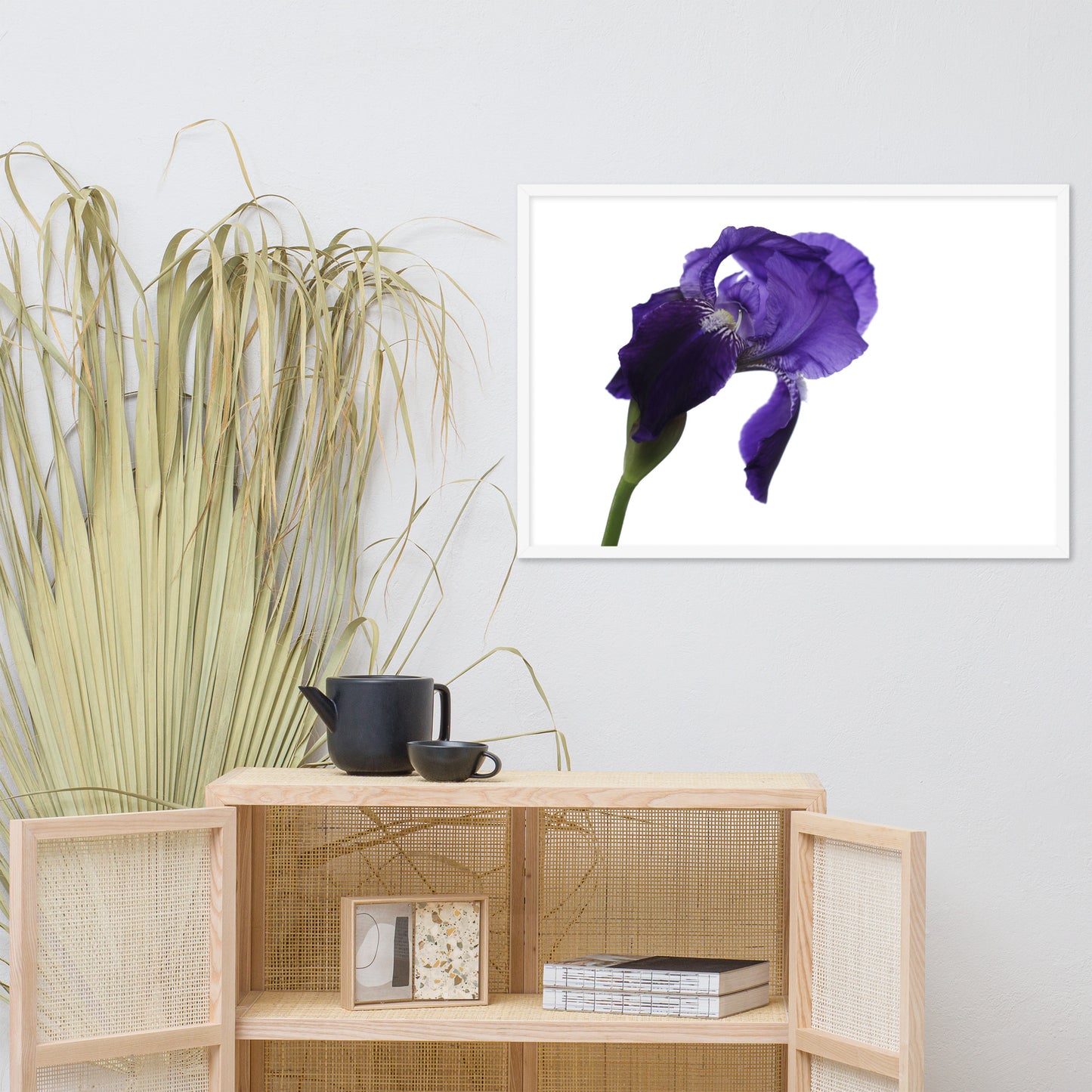 Iris on White Floral Nature Photo Framed Wall Art Print
