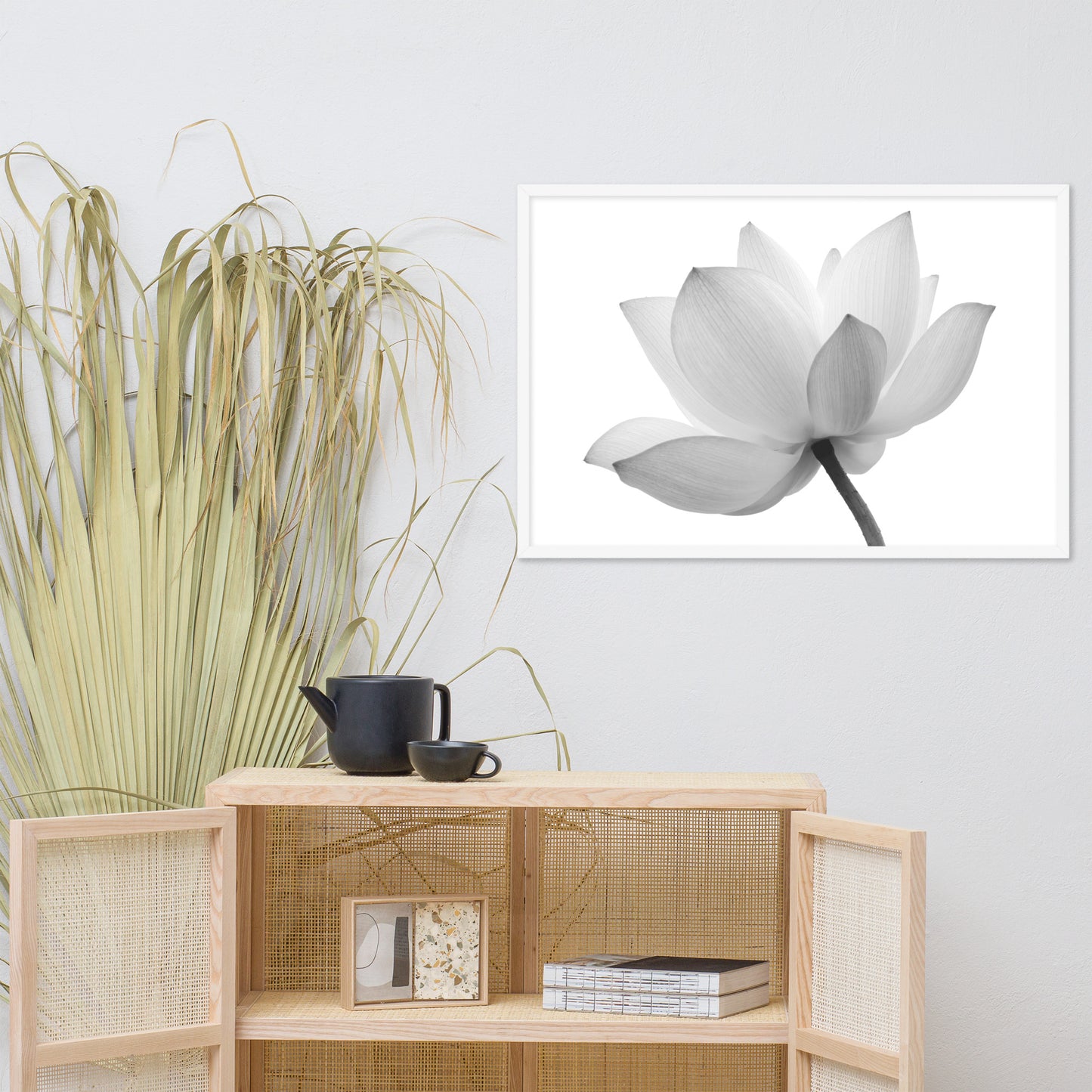 Lotus Flower Black and White Floral Nature Photo Framed Photo Paper Poster