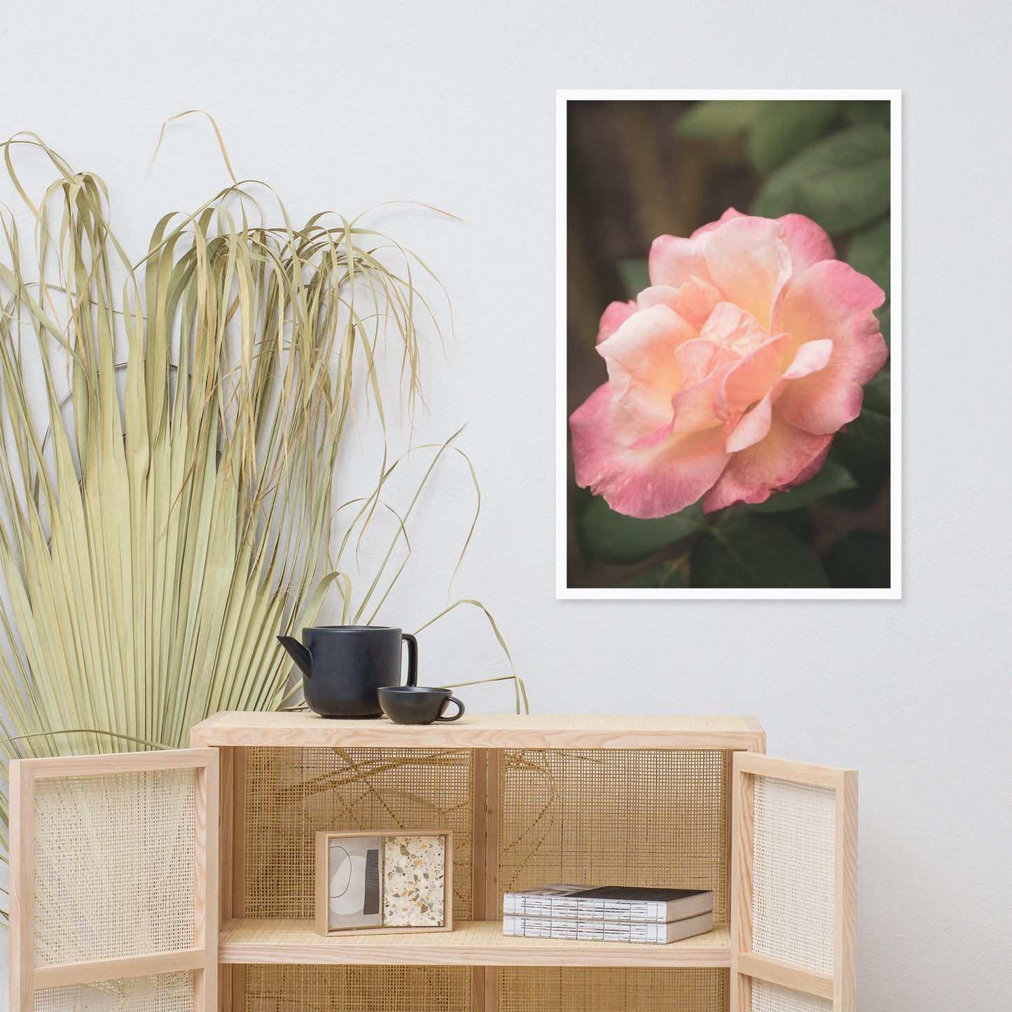 Pink and White Softened Rose Floral Nature Photo Framed Wall Art Print