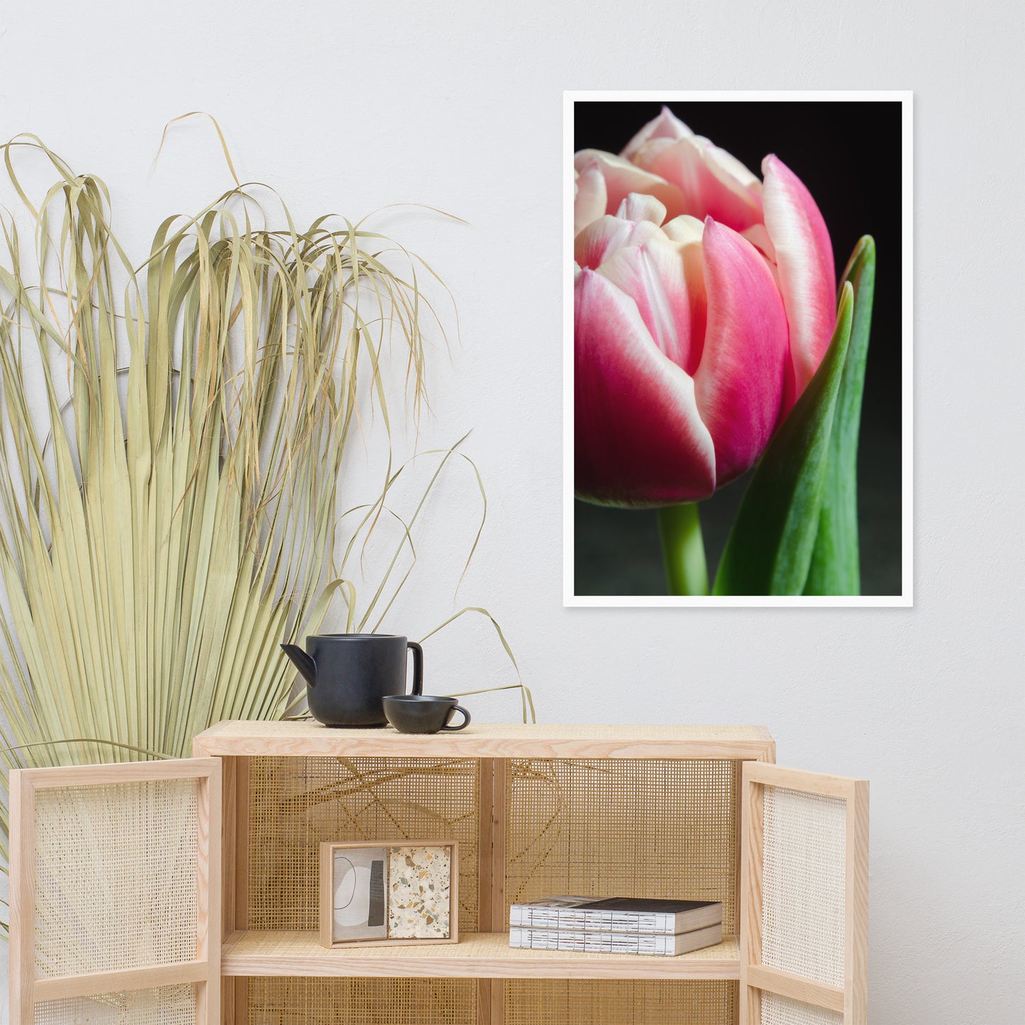 Pink and White Tulip Floral Nature Photo Framed Wall Art Print