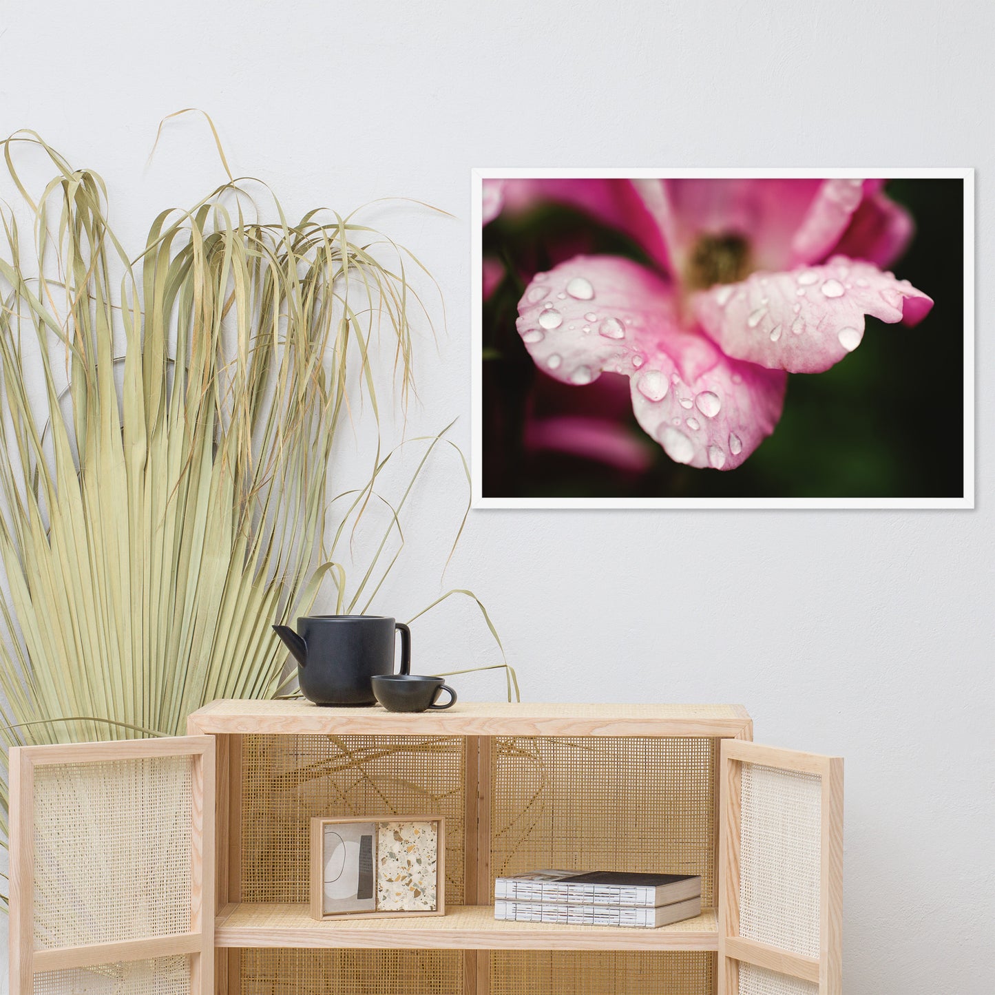 Raindrops on Wild Rose Color Floral Nature Photo Framed Wall Art Print