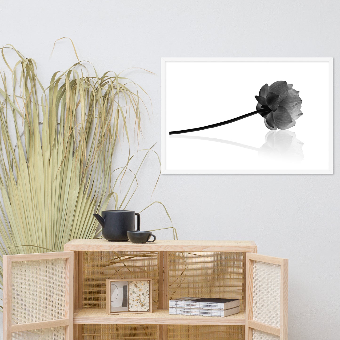 Resting Lotus Flower Black and White Effect Framed Photo Paper Poster