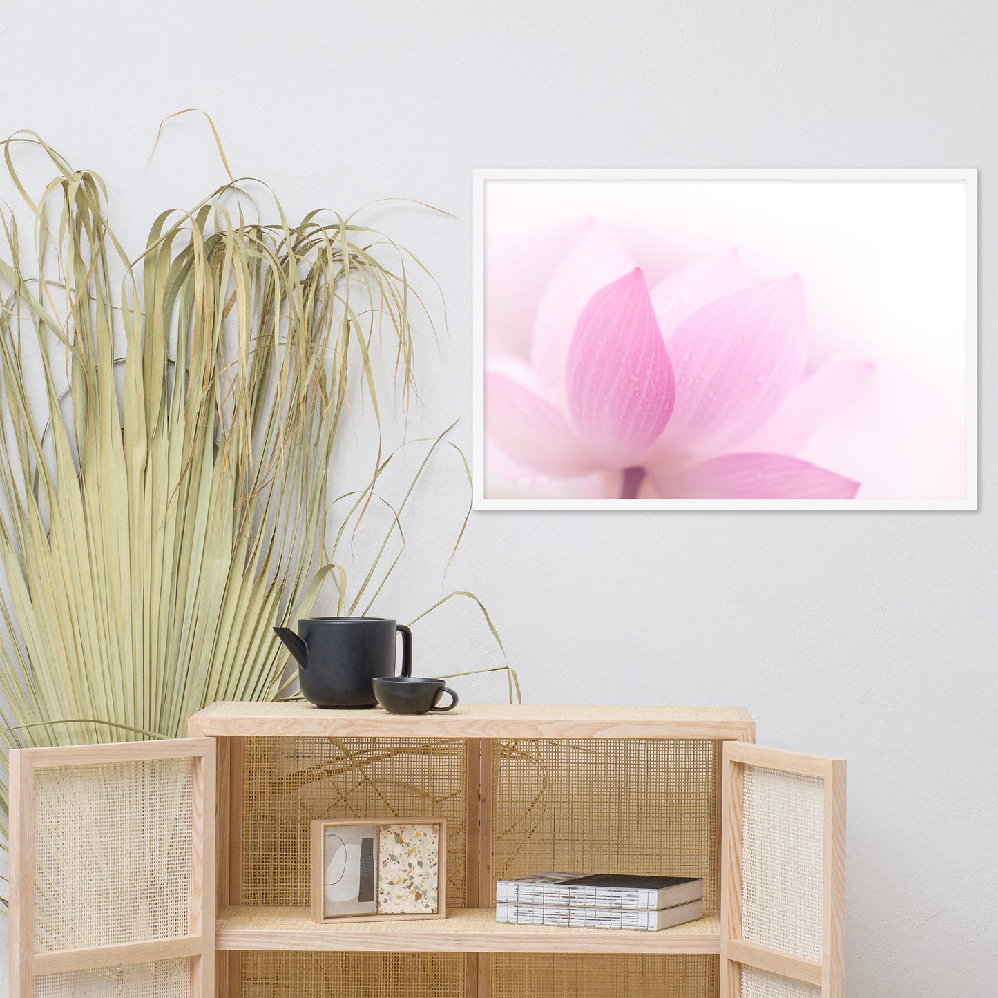 Peaceful Close-up Pink Lotus Petal Floral Framed Nature Photo Paper Poster