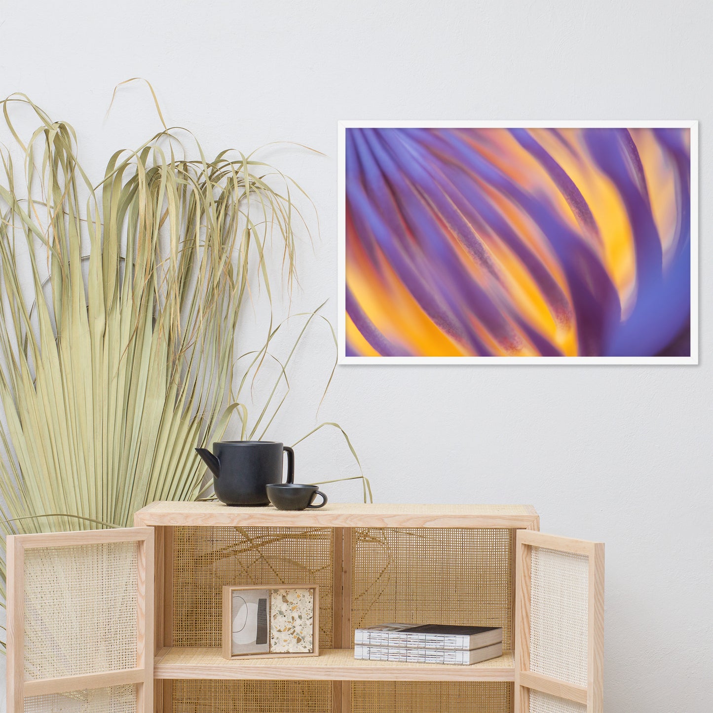 Purple and Yellow Lotus Flower Filaments Framed Photo Paper Poster - Nature Photography