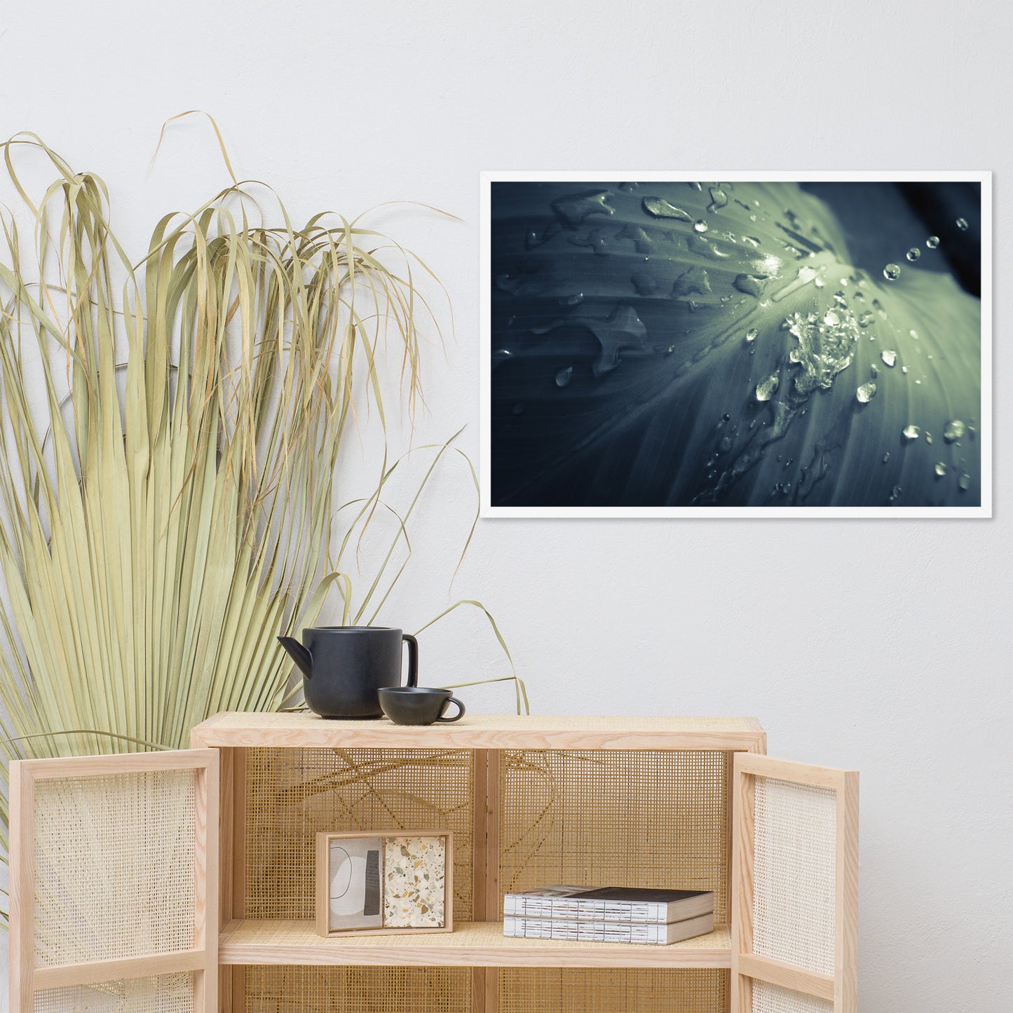 Rain Dropping on Canna Leaf Botanical Nature Photo Framed Wall Art Print