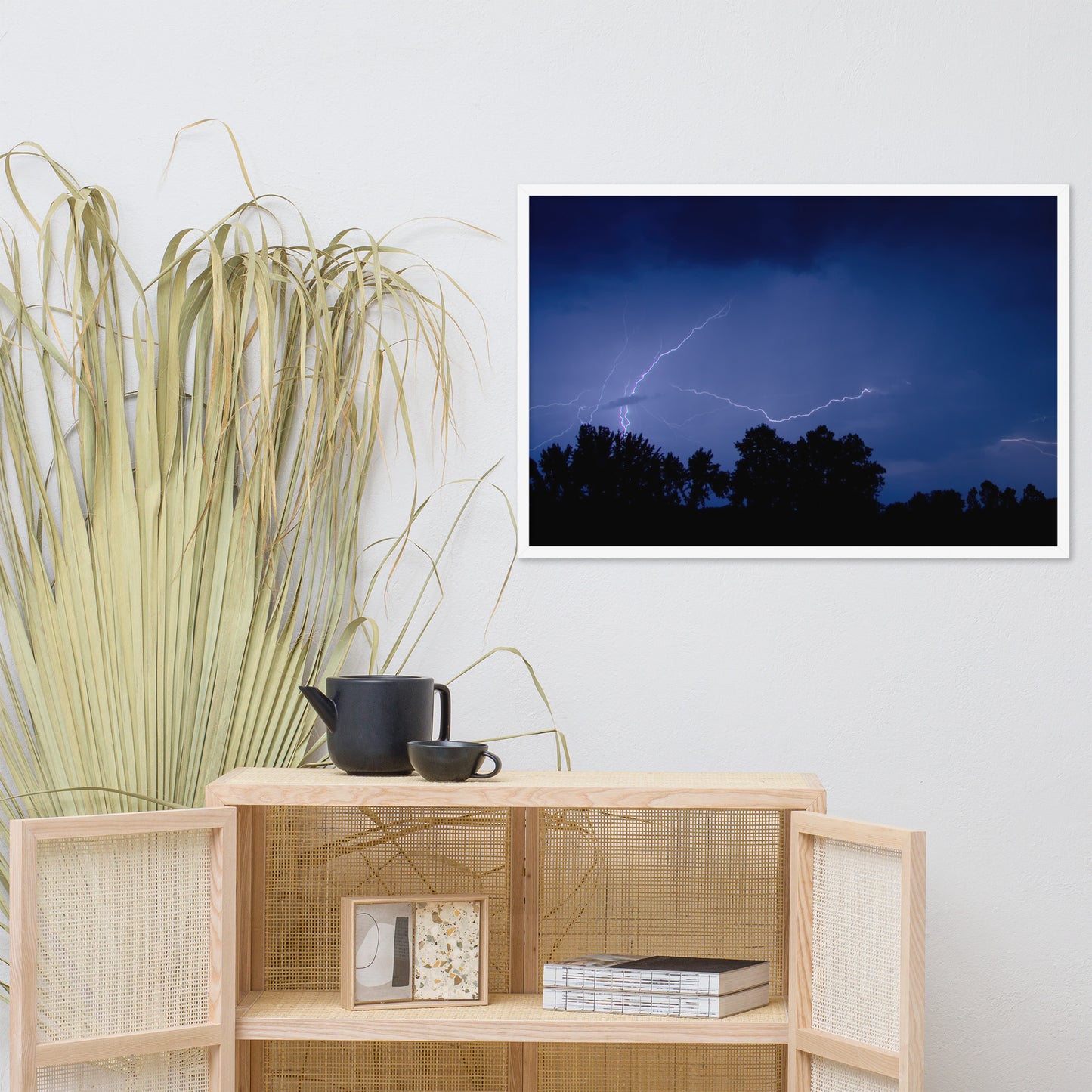 Lightning Over The Valley Urban Landscape Photo Framed Wall Art Print