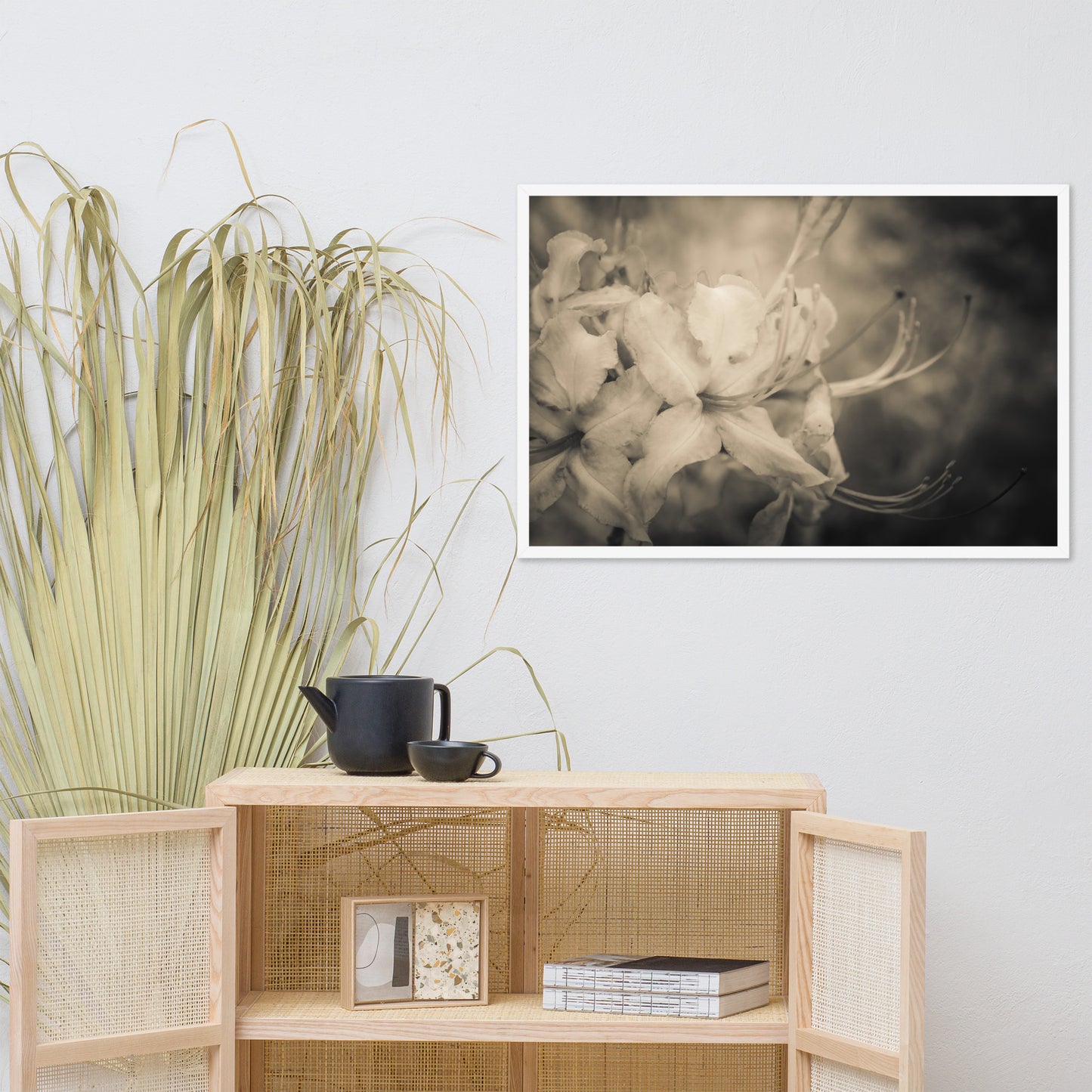 Sepia Aged Rhododendron Blooms Floral Nature Photo Framed Wall Art Print