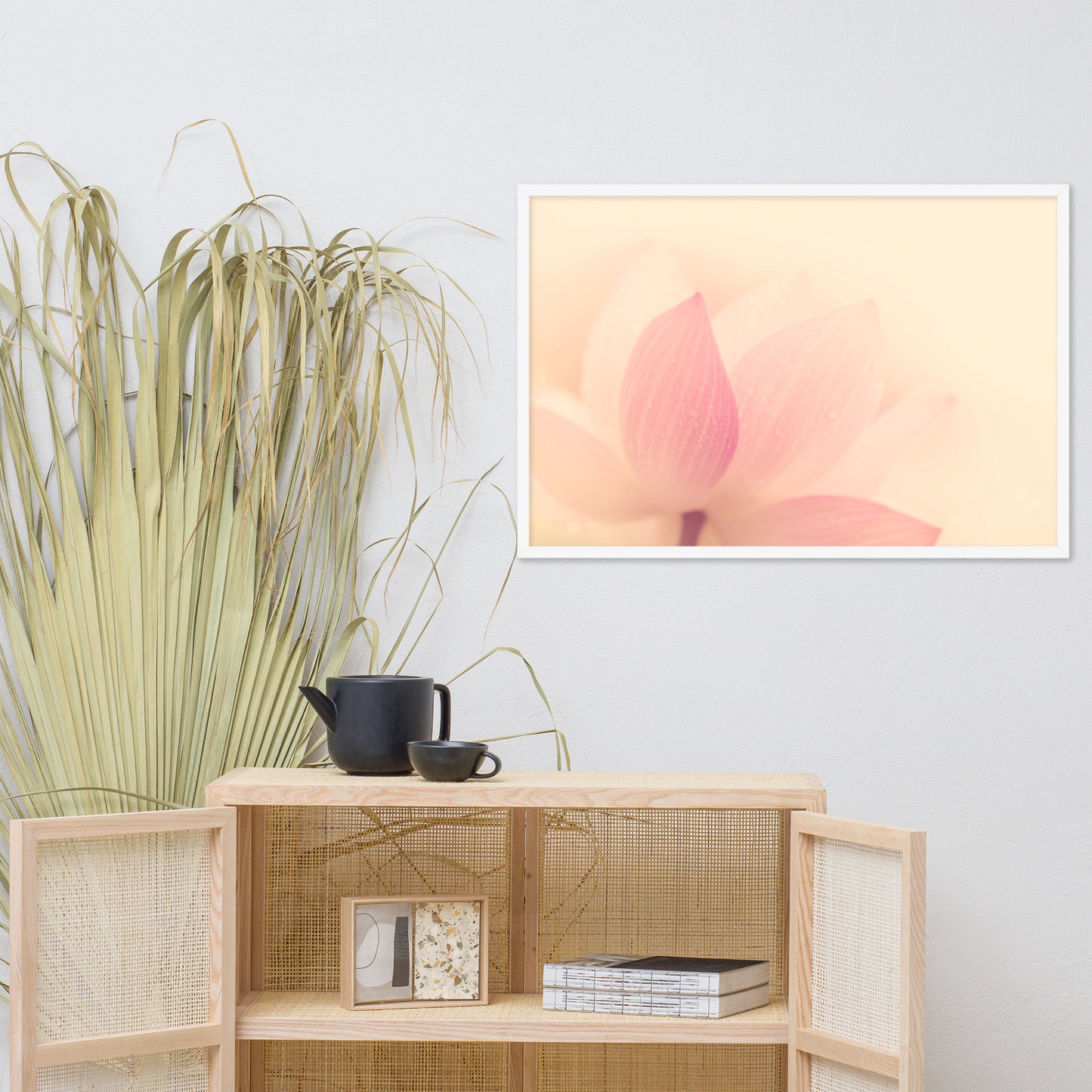 Tranquil Close-up Pink Lotus Petal Framed Photo Paper Poster
