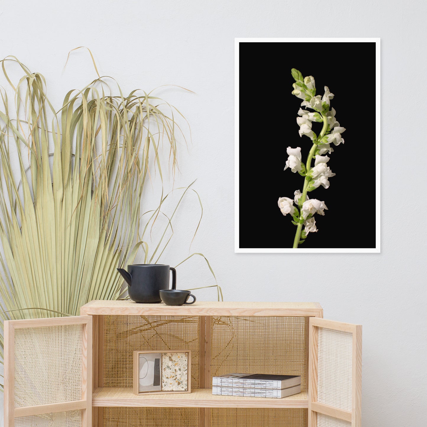 White Snapdragons Floral Nature Photo Framed Wall Art Print