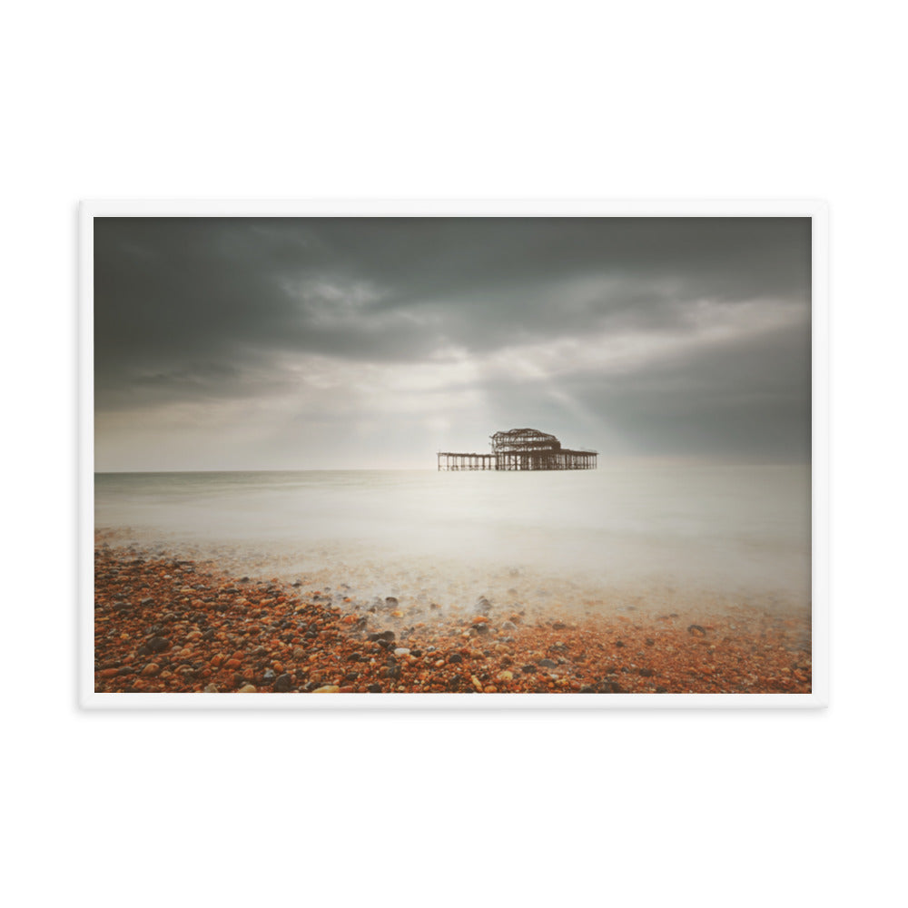 Reading Room Wall Art: Abandoned West Pier Warming Matte Effect - Coastal / Seascape / Nature / Landscape Photo Framed Wall Art Print - Wall Decor - Artwork
