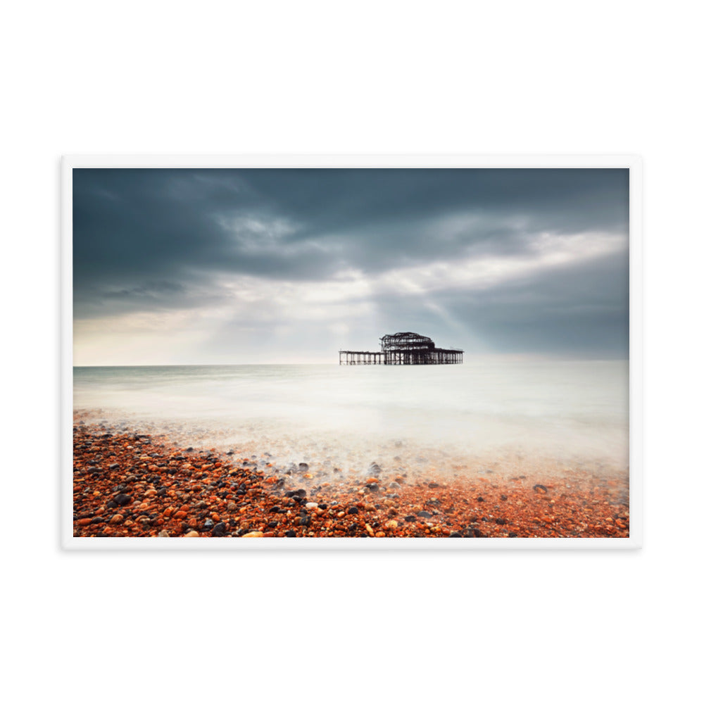 Framed Coastal Artwork: Abandoned West Pier Vintage Gentle Touch Effect - Coastal / Beach / Seascape / Nature / Landscape Photo Framed Wall Art Print - Wall Decor - Artwork
