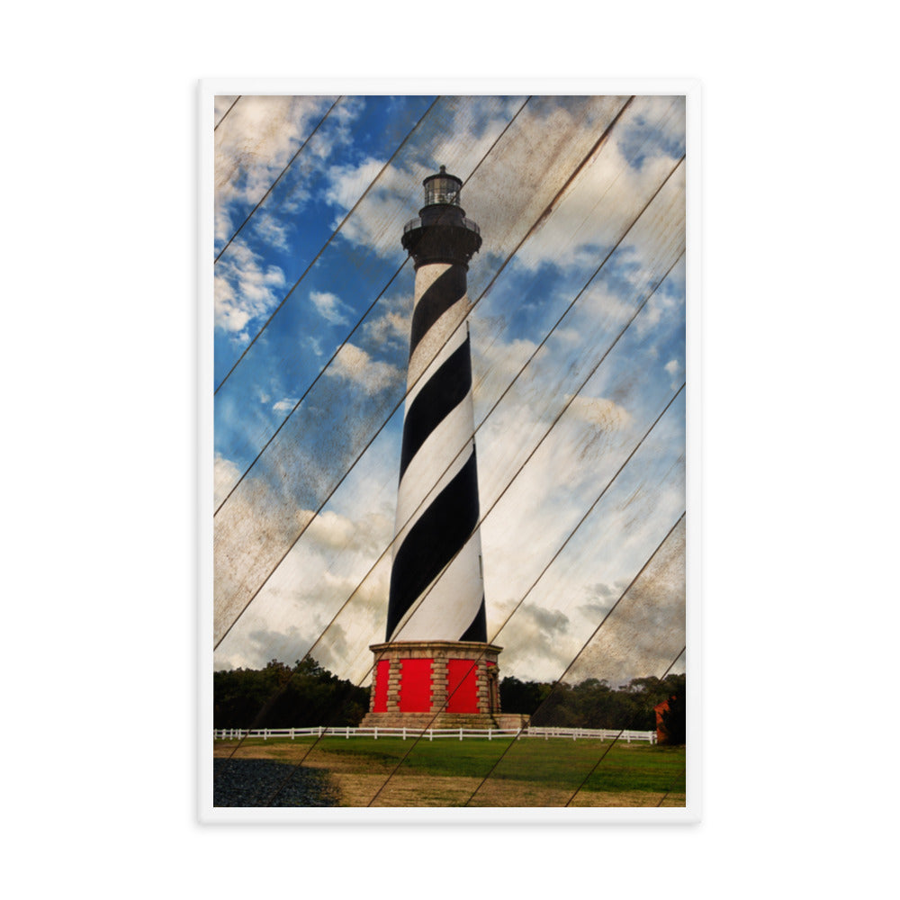Cape Hatteras Lighthouse Landscape Photo Faux Wood Framed Photo Paper Wall Art Prints