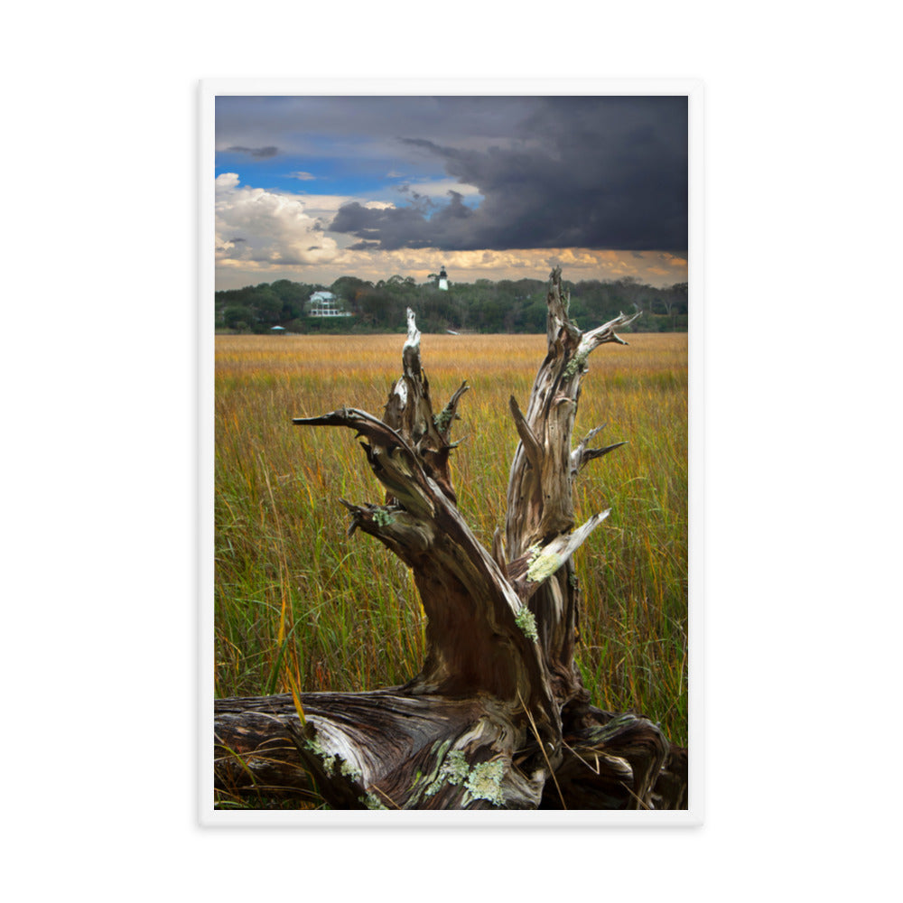 Dead Tree and Amelia Lighthouse Coastal Landscape Photo Framed Wall Art Prints