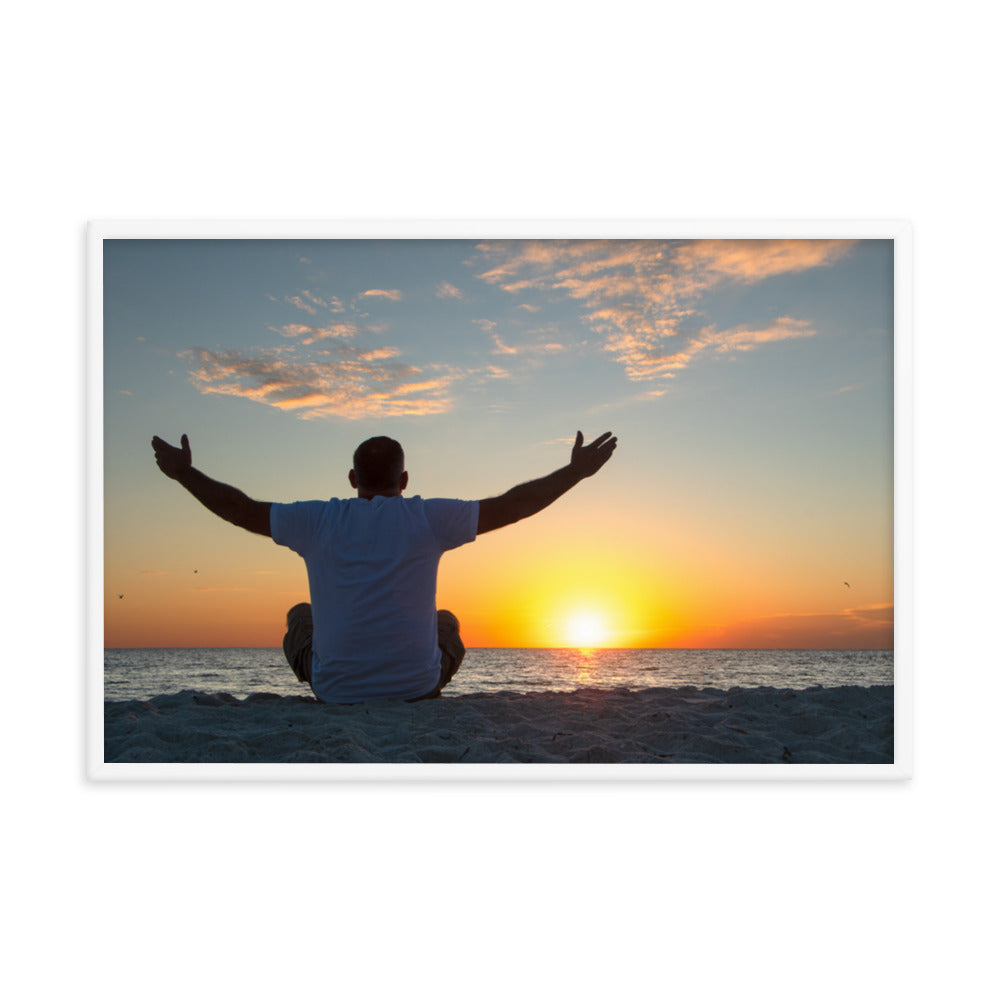 Embrace The Light Sunset Coastal Landscape Photo Framed Wall Art Print