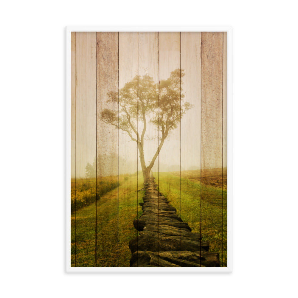 Faux Wood Calming Morning Landscape Framed Photo Wall Art Prints