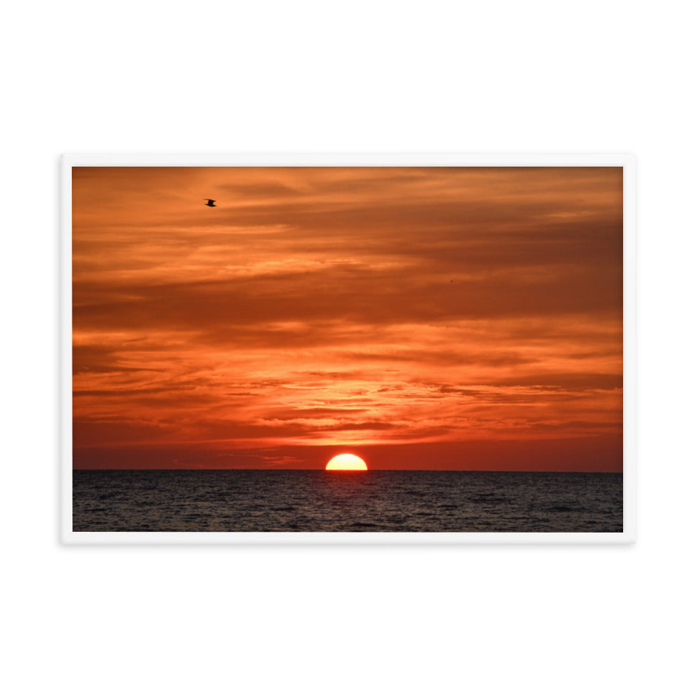 Fire in the Sky Coastal Sunset Landscape Photo Framed Wall Art Print