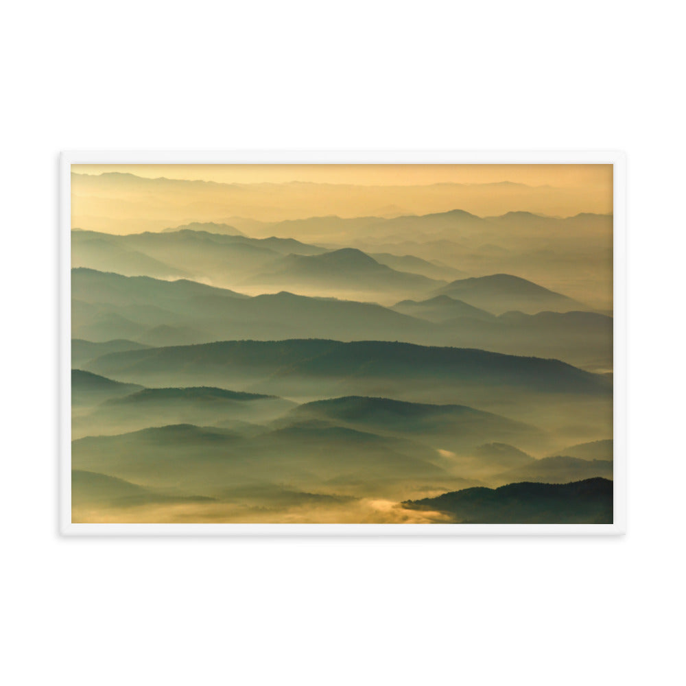 Foggy Mountain Layers at Sunset Landscape Framed Photo Paper Wall Art Prints