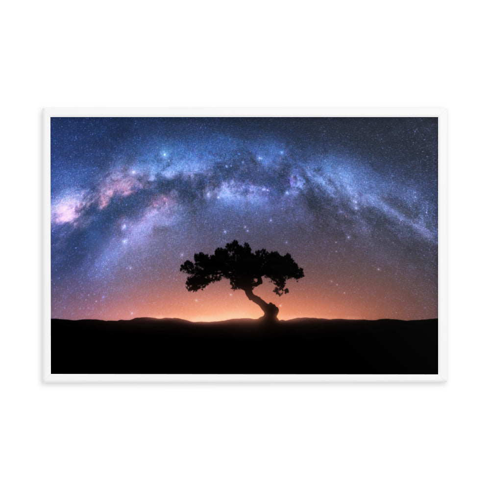 Solitary Sentinel Milky Way Arch and Tree Night Galaxy Framed Wall Art Prints
