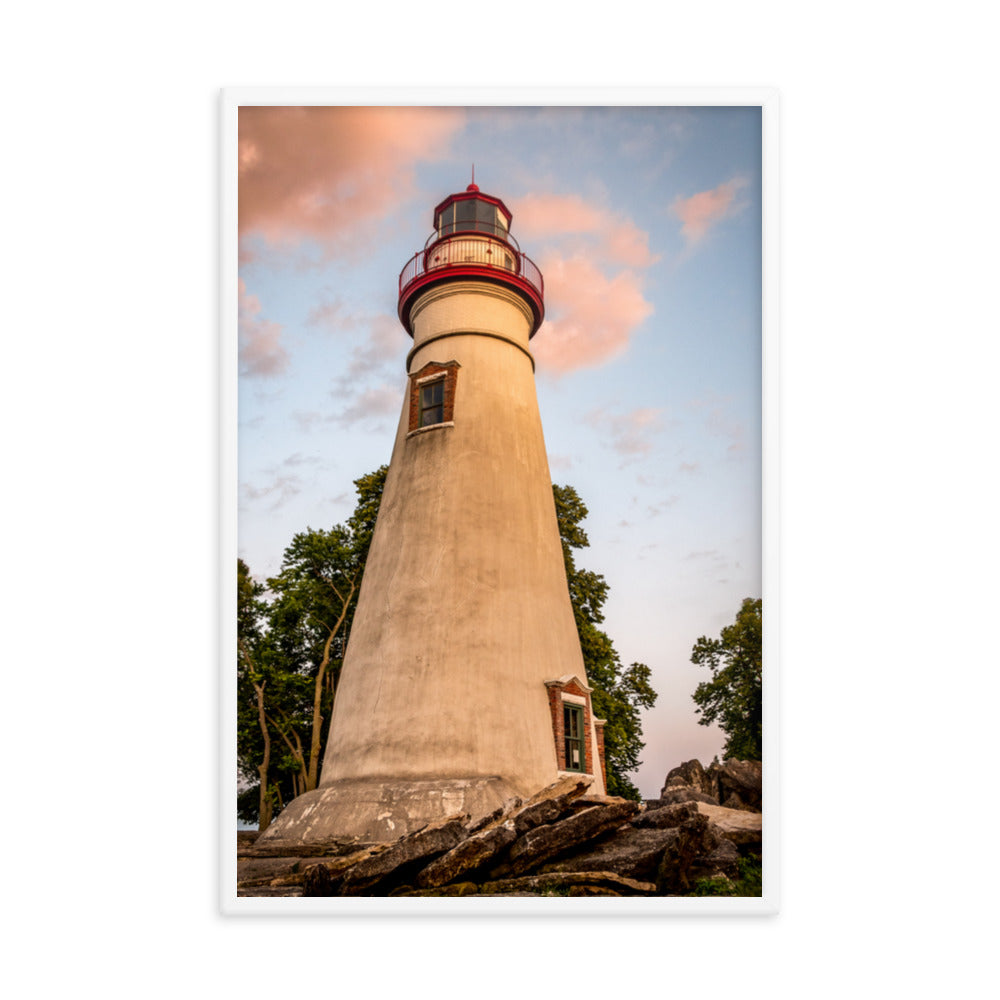 Marblehead Lighthouse at Sunset from the Shore Framed Photo Paper Wall Art Prints
