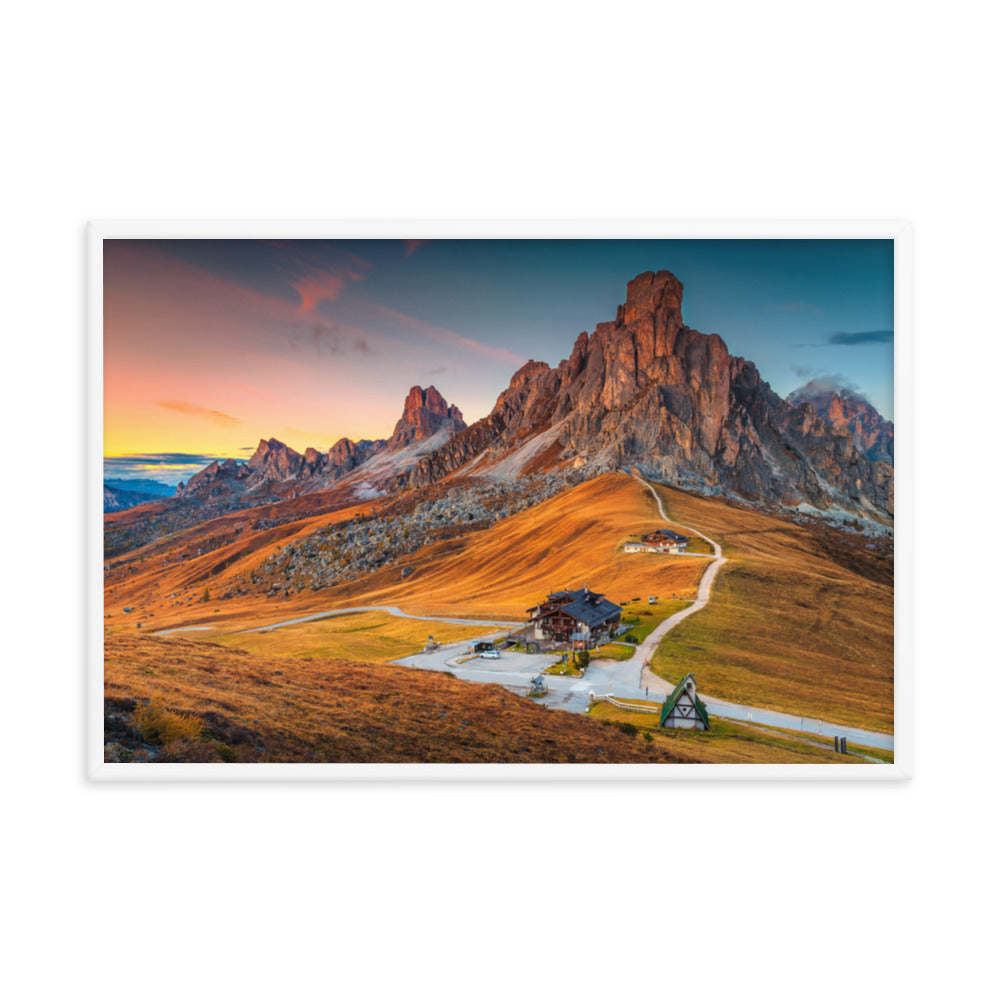 Majestic Sunset and Alpine Mountain Pass Framed Photo Paper Wall Art Prints