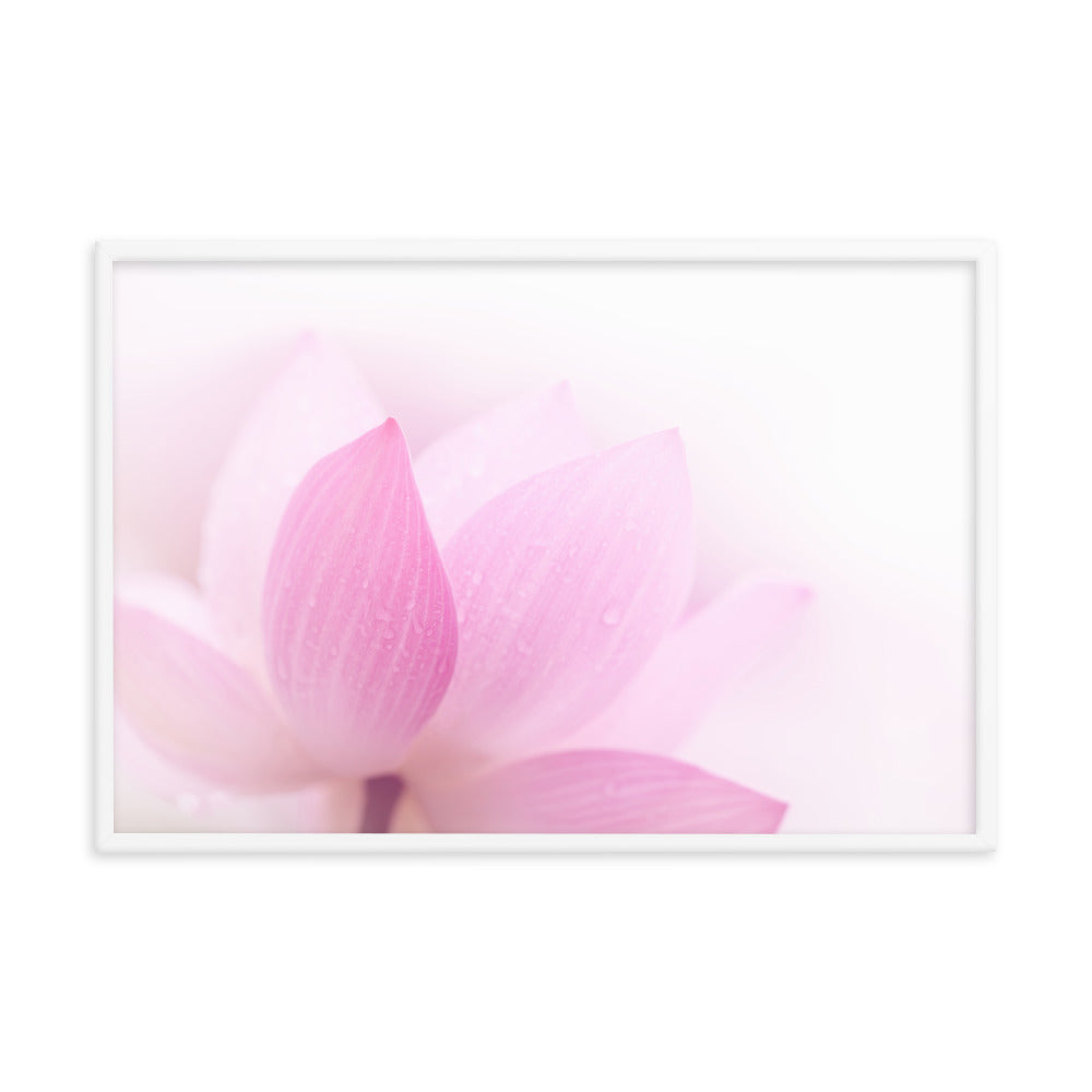 Peaceful Close-up Pink Lotus Petal Floral Framed Nature Photo Paper Poster