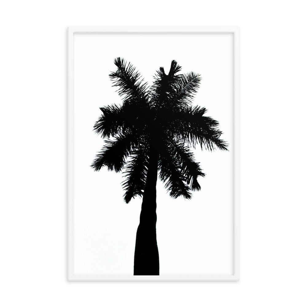 Palm Tree Silhouette on Pure White Botanical Nature Photo Framed Wall Art Print