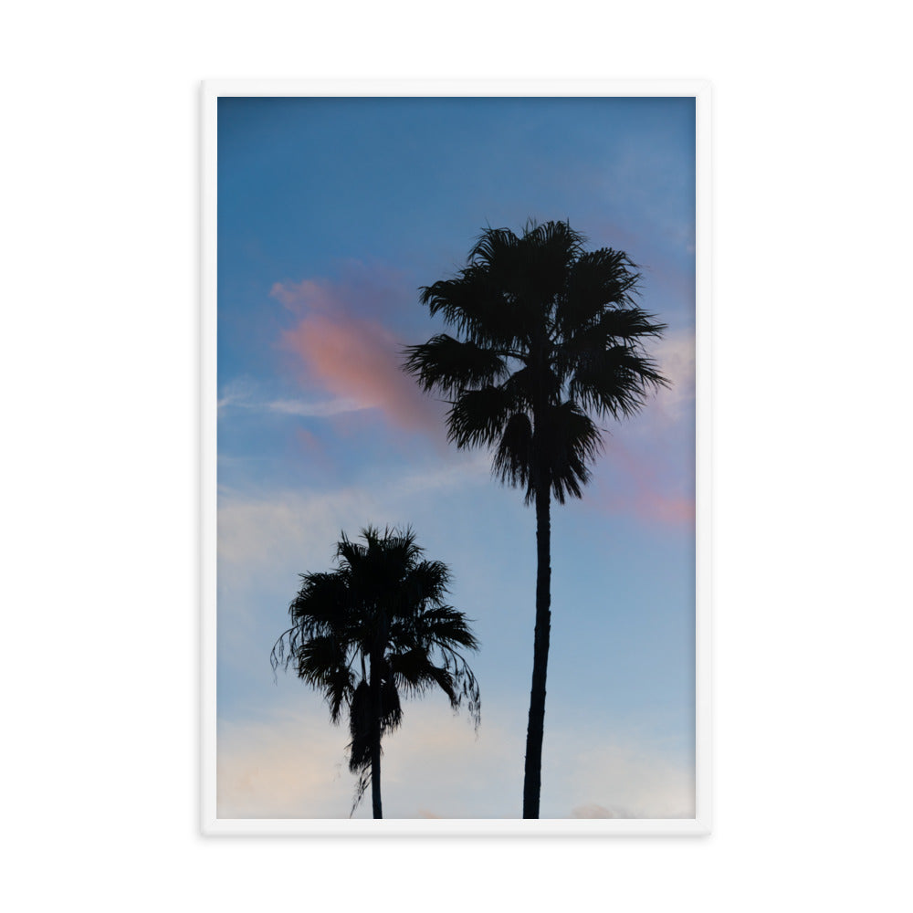 Palm Tree Silhouettes on Blue Sky Botanical Nature Photo Framed Wall Art Print