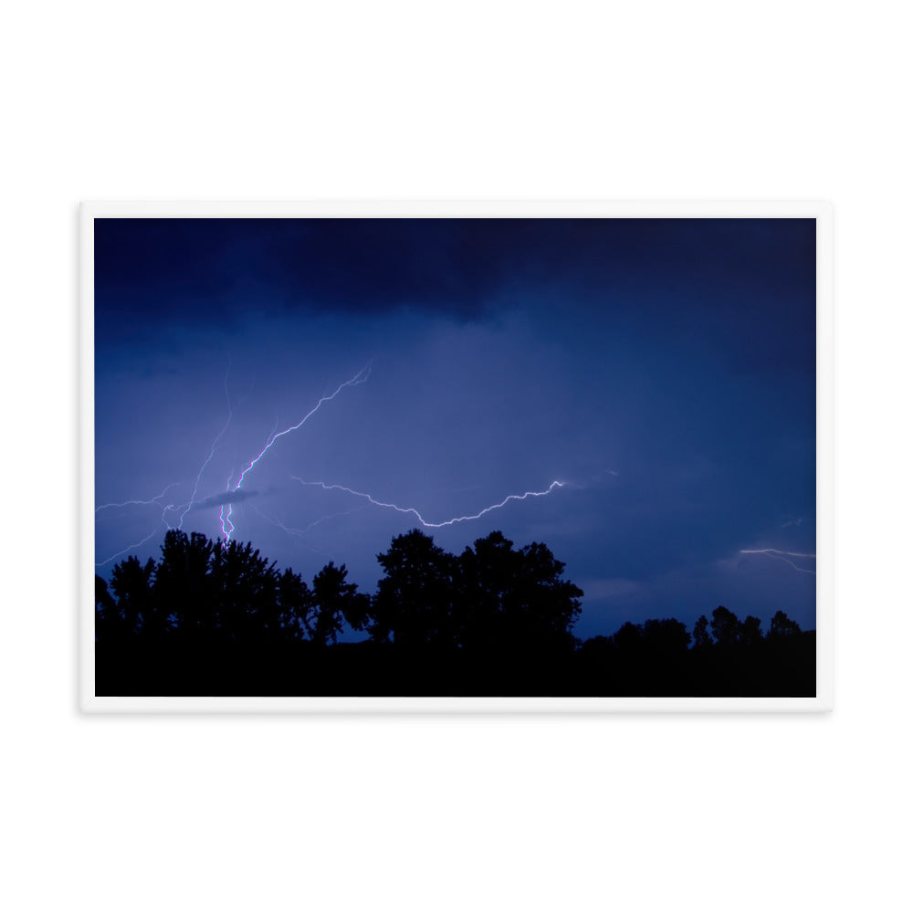 Lightning Over The Valley Urban Landscape Photo Framed Wall Art Print