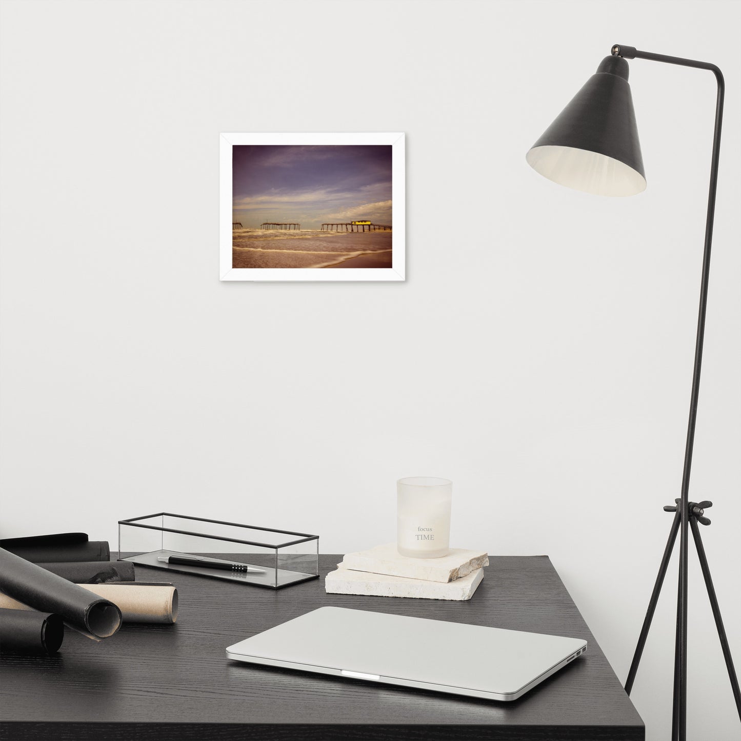 Wall Art For Dental Office: Aged View of Frisco Pier Beach / Coastal / Seascape / Rustic / Nature / Landscape Photograph Framed Wall Art Print - Wall Decor - Artwork