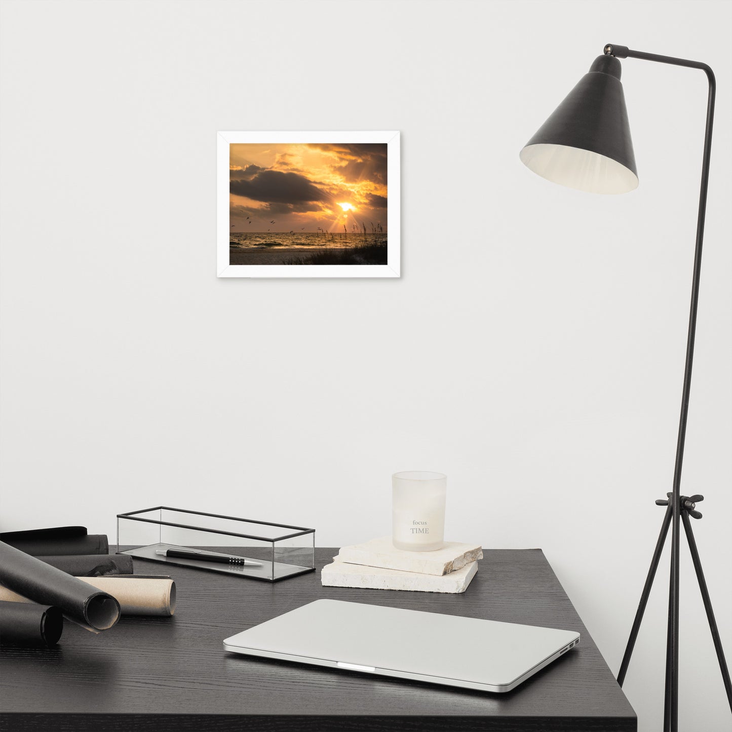 Office Wall Decor For Women: Anna Maria Island Cloudy Beach Sunset 1 - Coastal / Beach / Seascape / Nature / Landscape Photo Framed Wall Art Print - Artwork