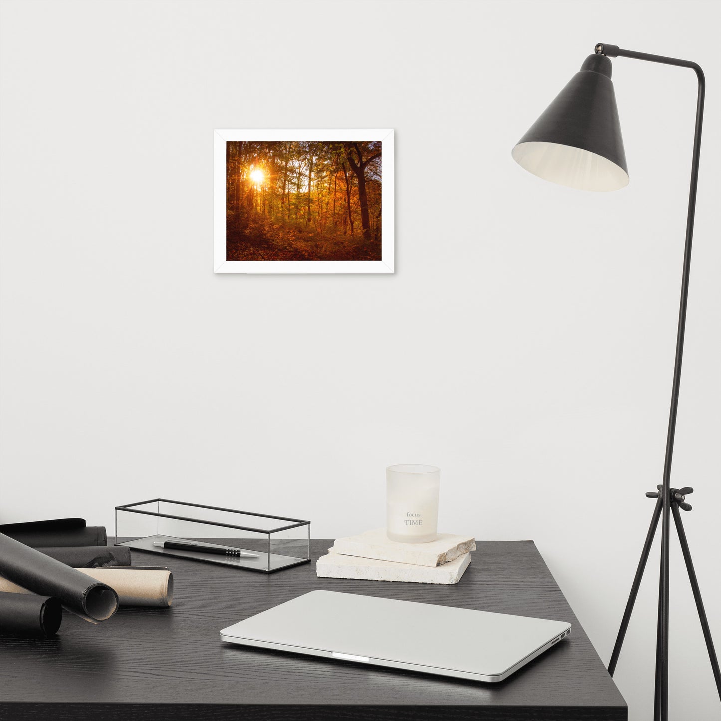 Autumn Sunset in the Trees Rural Landscape Framed Photo Paper Wall Art Prints
