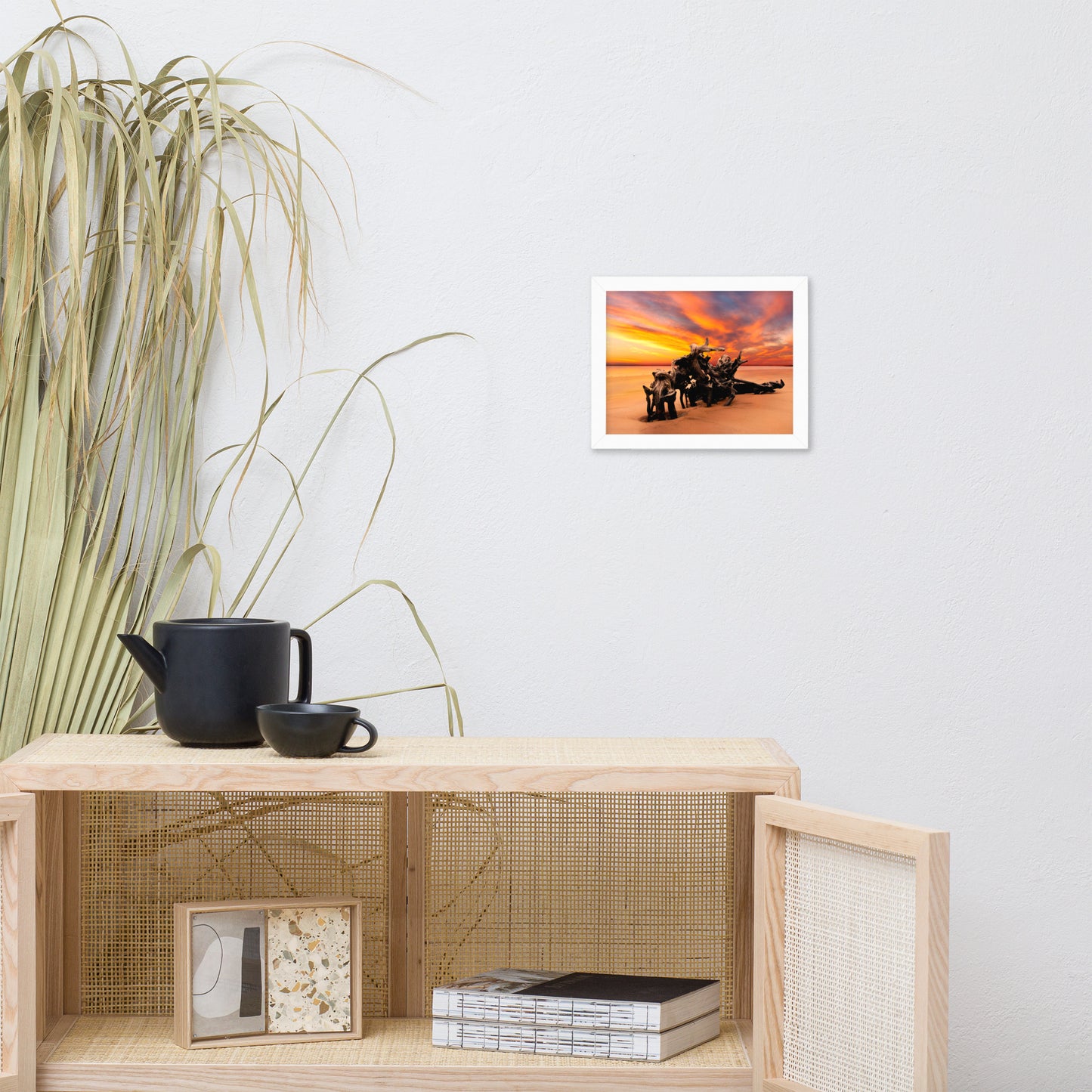 Dried Tree Roots and Sunrise Boneyard Beach Jacksonville Florida Framed Wall Art Print