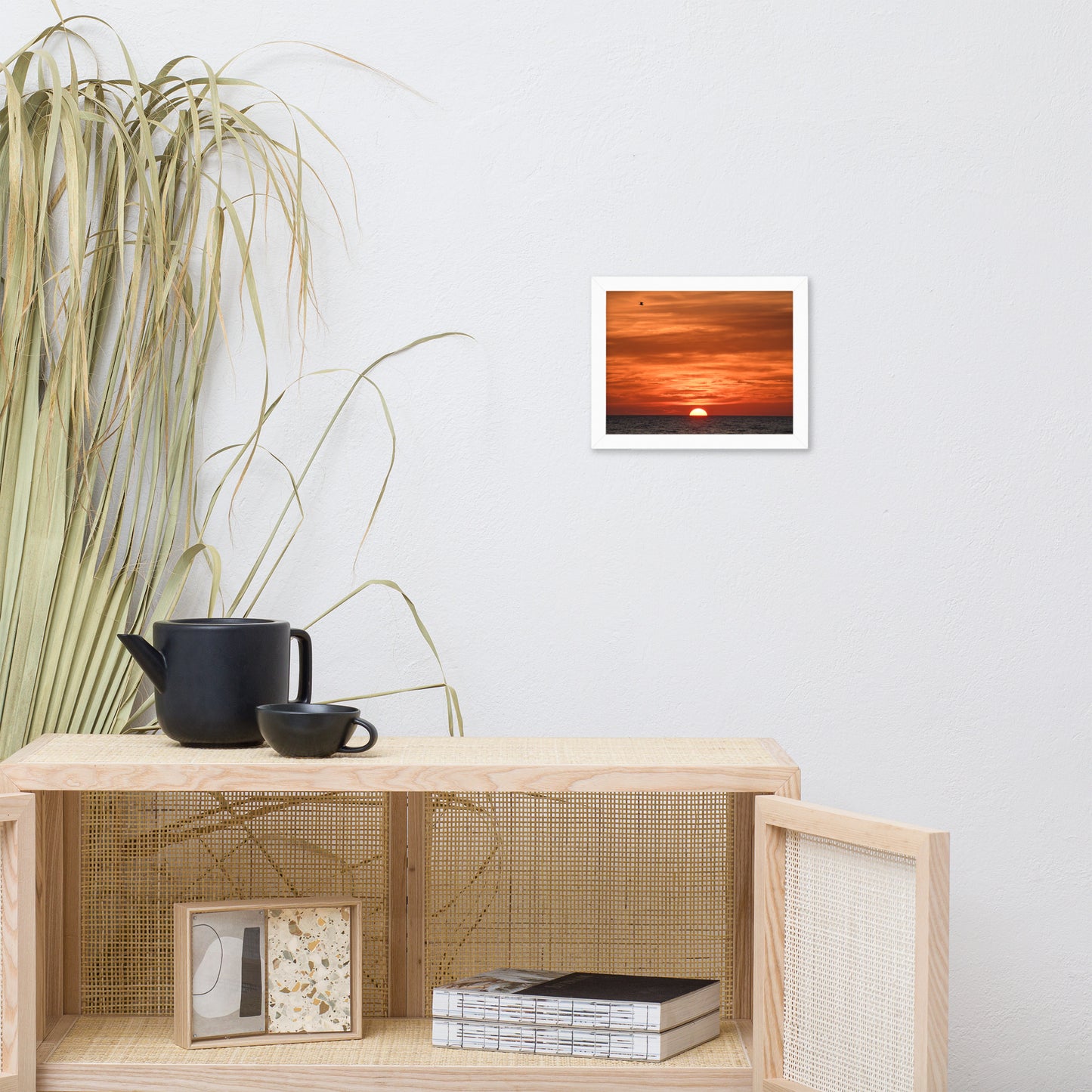 Fire in the Sky Coastal Sunset Landscape Photo Framed Wall Art Print