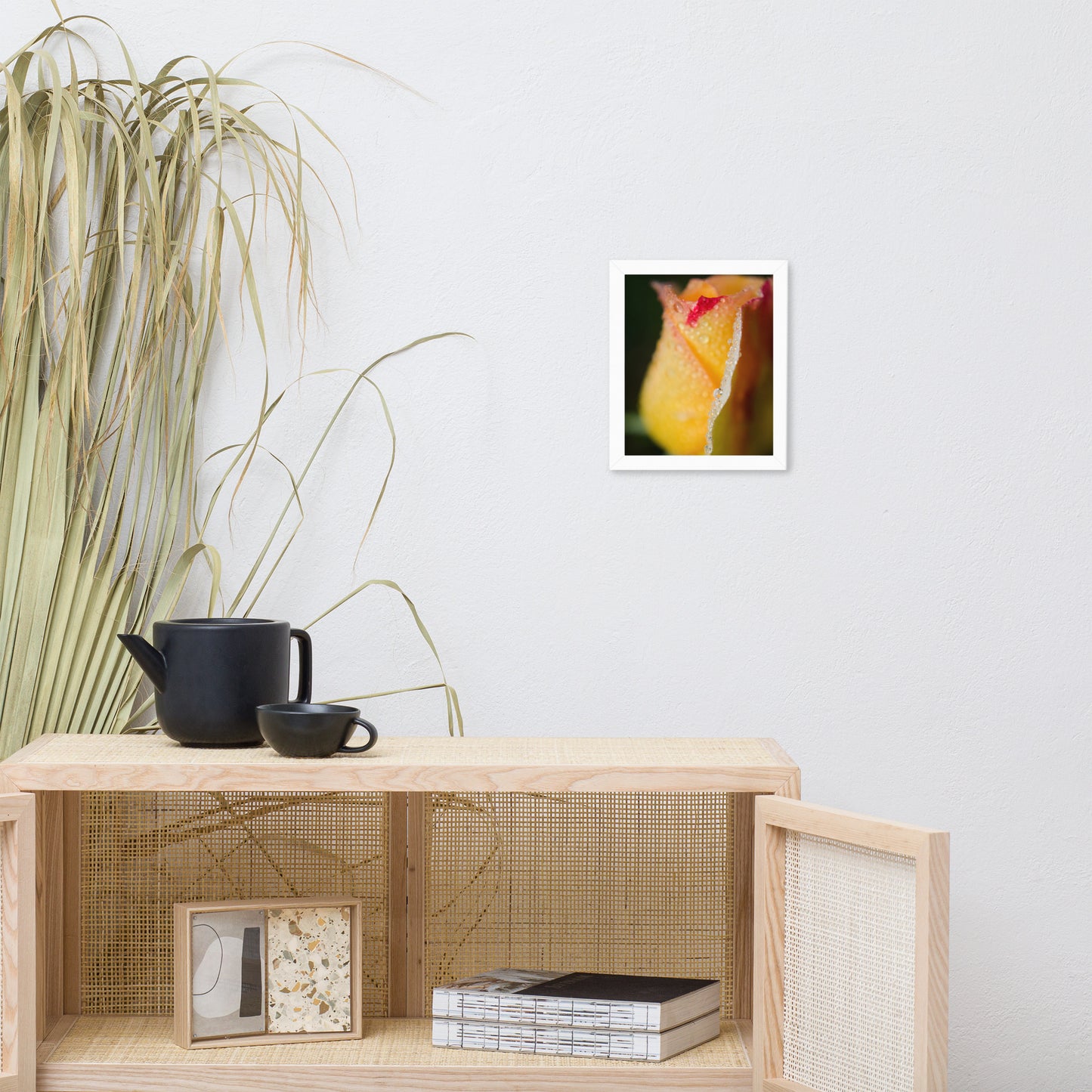 Dew on Yellow Rose Floral Nature Photo Framed Wall Art Print