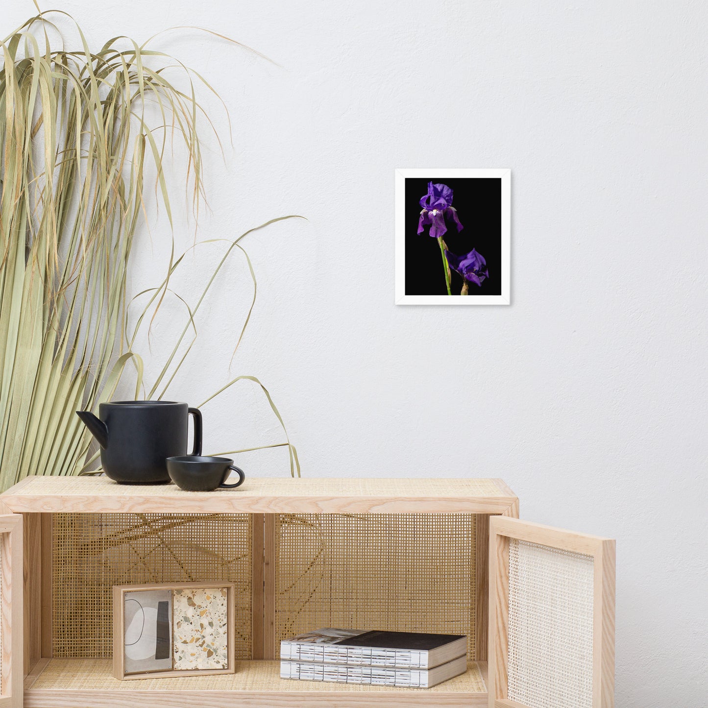 Iris on Black Floral Nature Photo Framed Wall Art Print