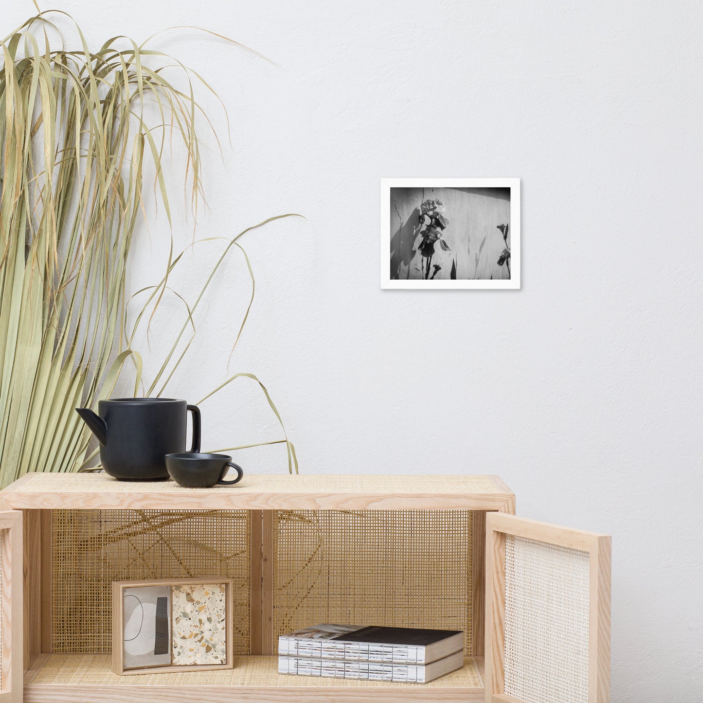 Iris on Wall Black and White Floral Nature Photo Framed Wall Art Print