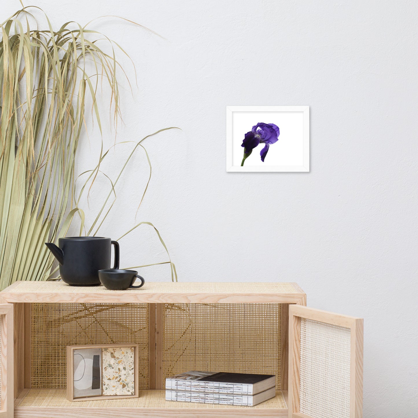 Iris on White Floral Nature Photo Framed Wall Art Print