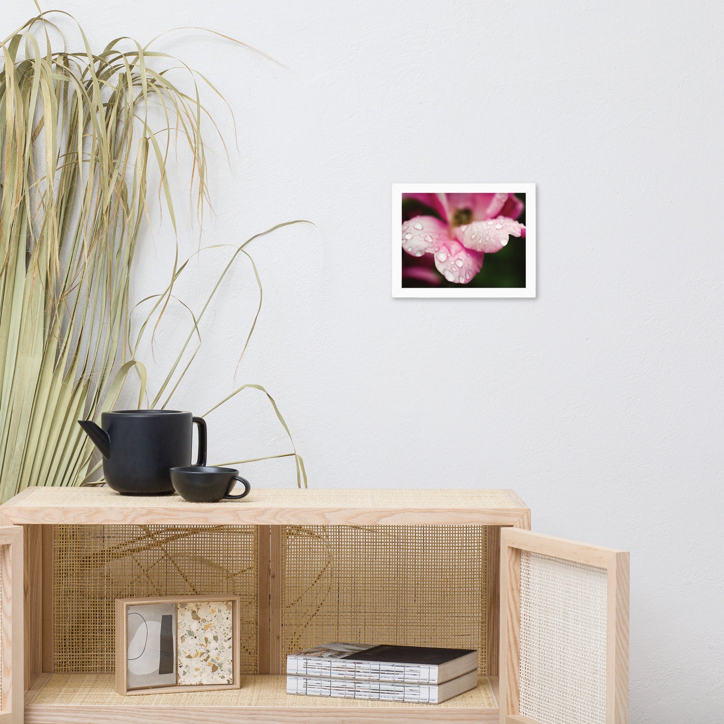 Raindrops on Wild Rose Color Floral Nature Photo Framed Wall Art Print