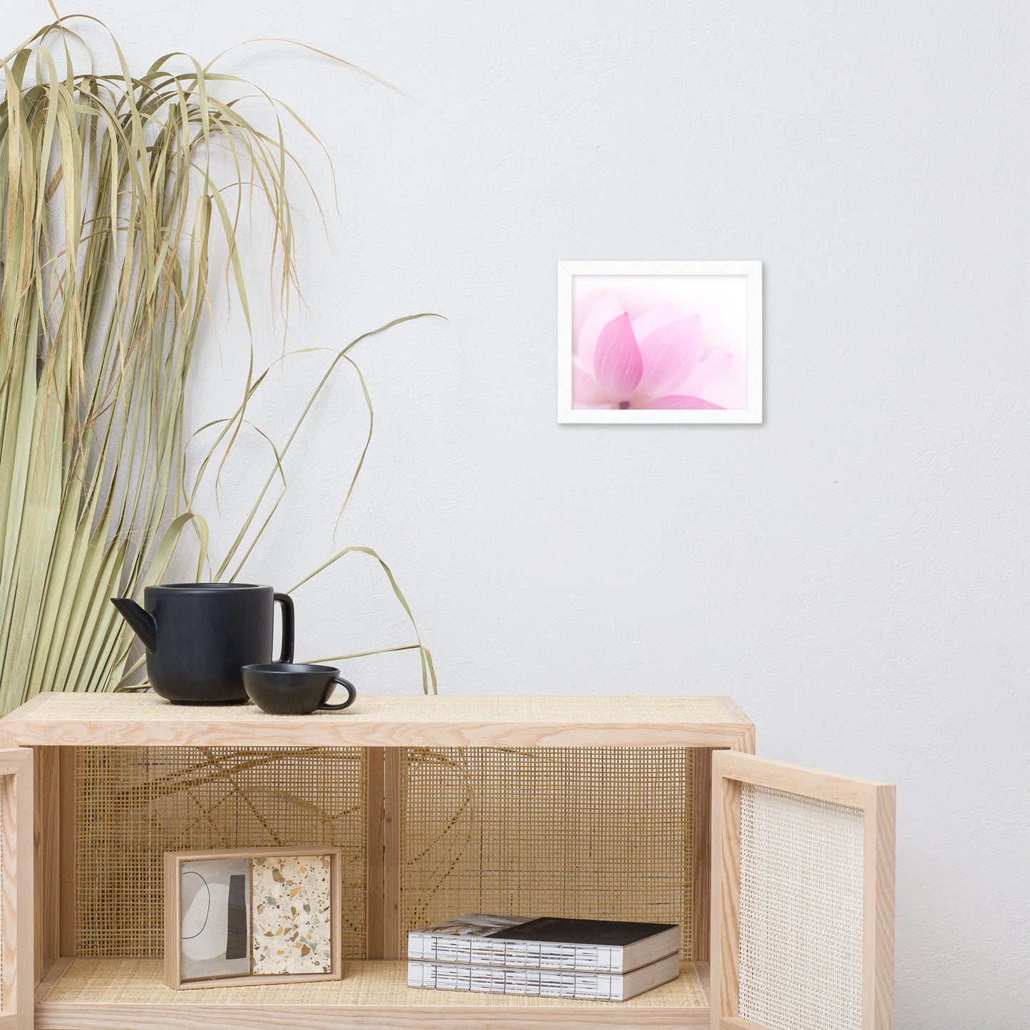 Peaceful Close-up Pink Lotus Petal Floral Framed Nature Photo Paper Poster